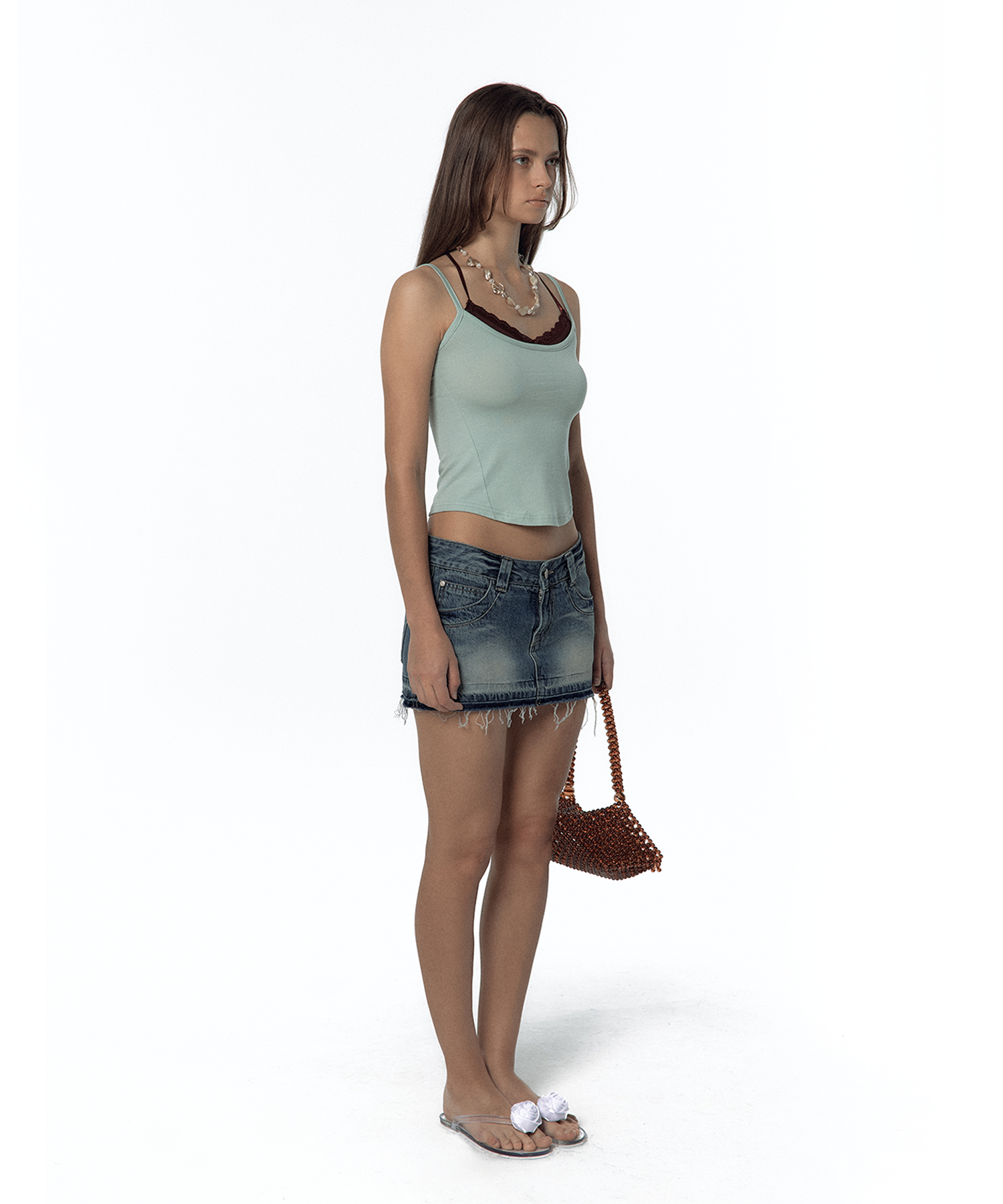 Split Pocket Denim Skirt Blue