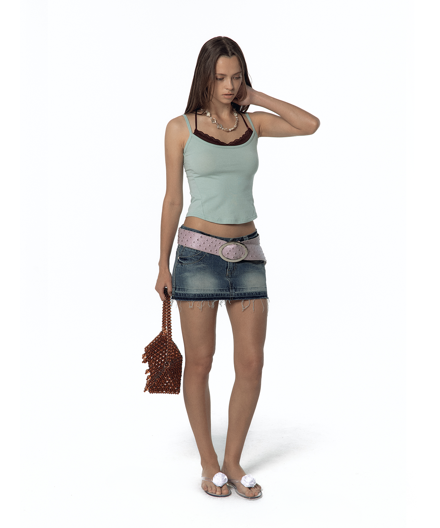 Split Pocket Denim Skirt Blue