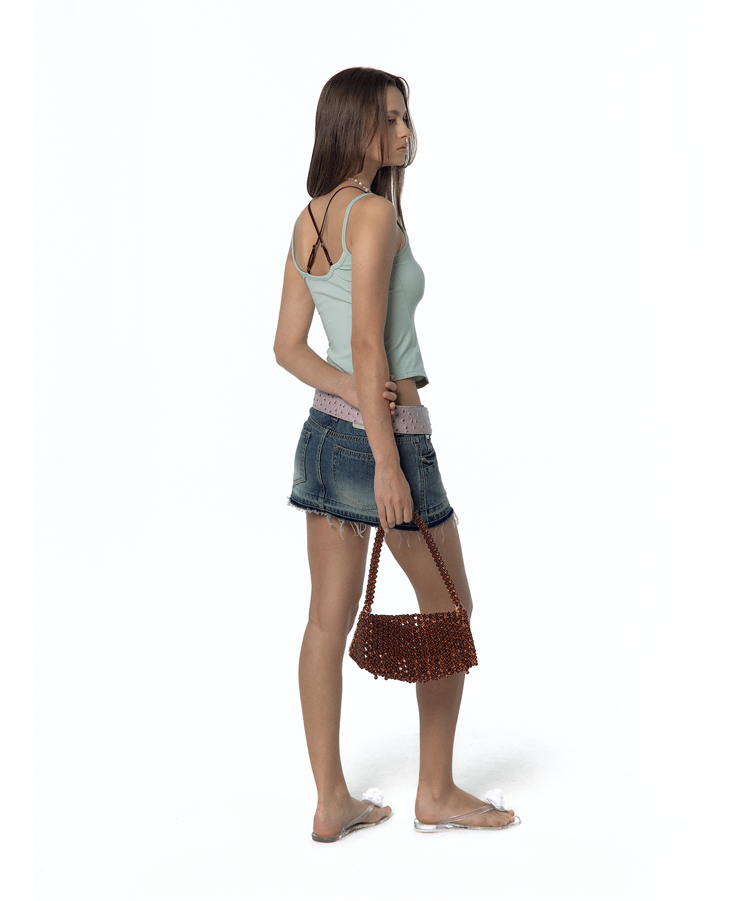 Split Pocket Denim Skirt Blue