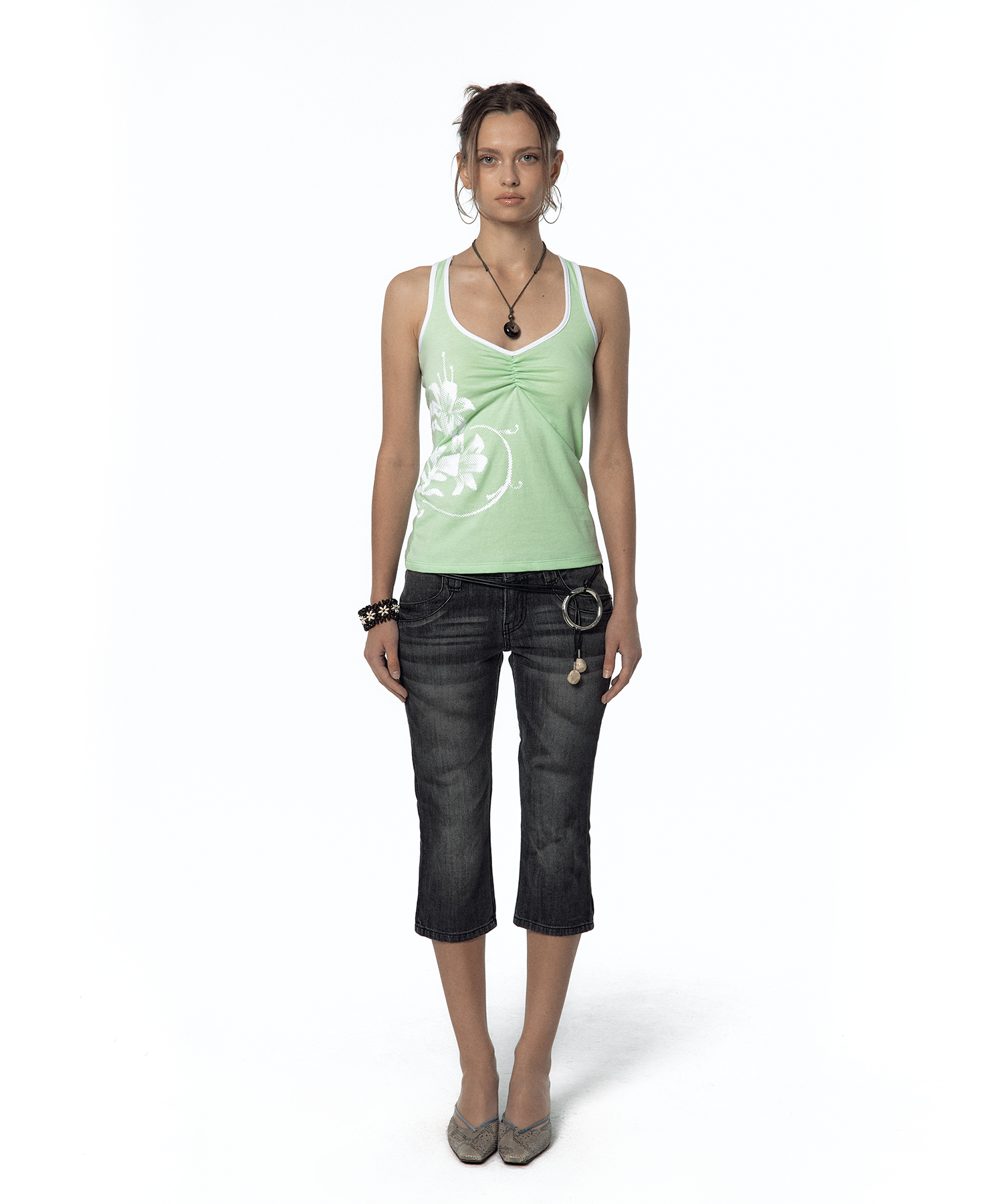 Split Pocket Capri Jeans Black