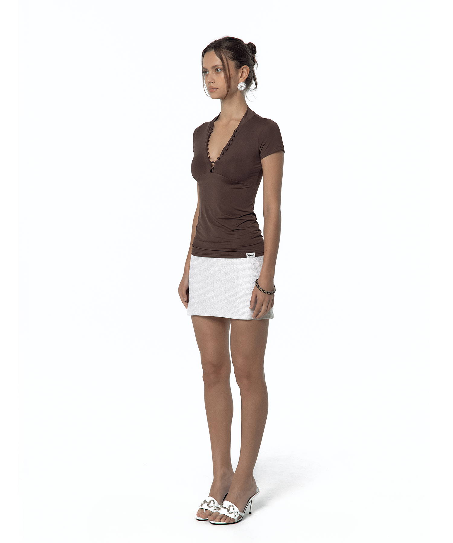 Sleek Deep V Neck T-shirt Brown