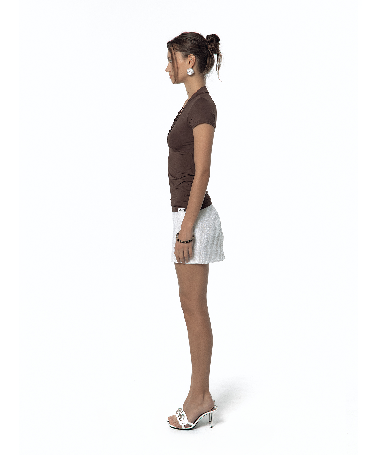 Sleek Deep V Neck T-shirt Brown