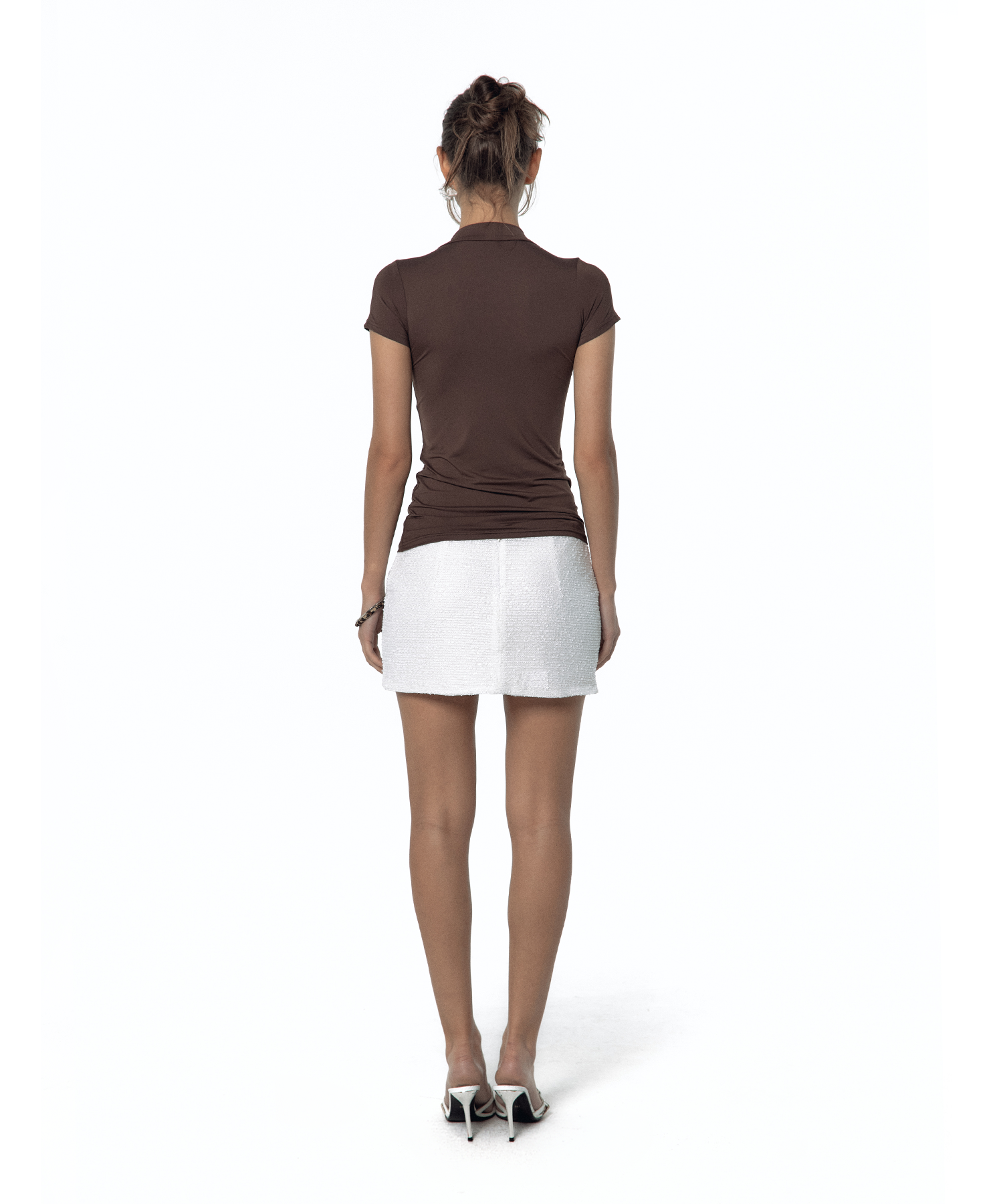 Sleek Deep V Neck T-shirt Brown
