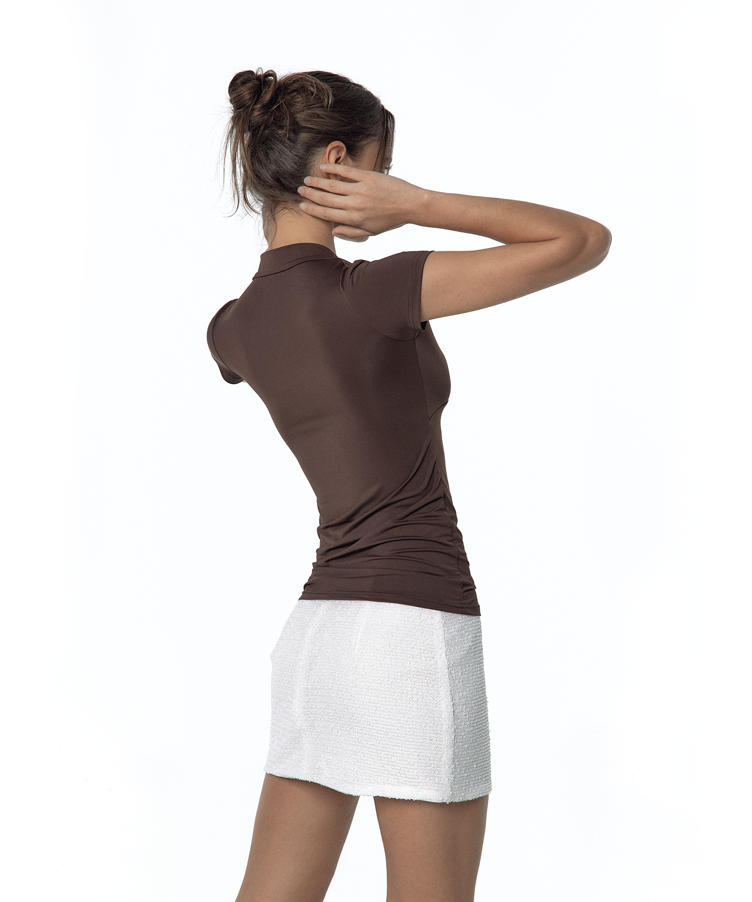 Sleek Deep V Neck T-shirt Brown