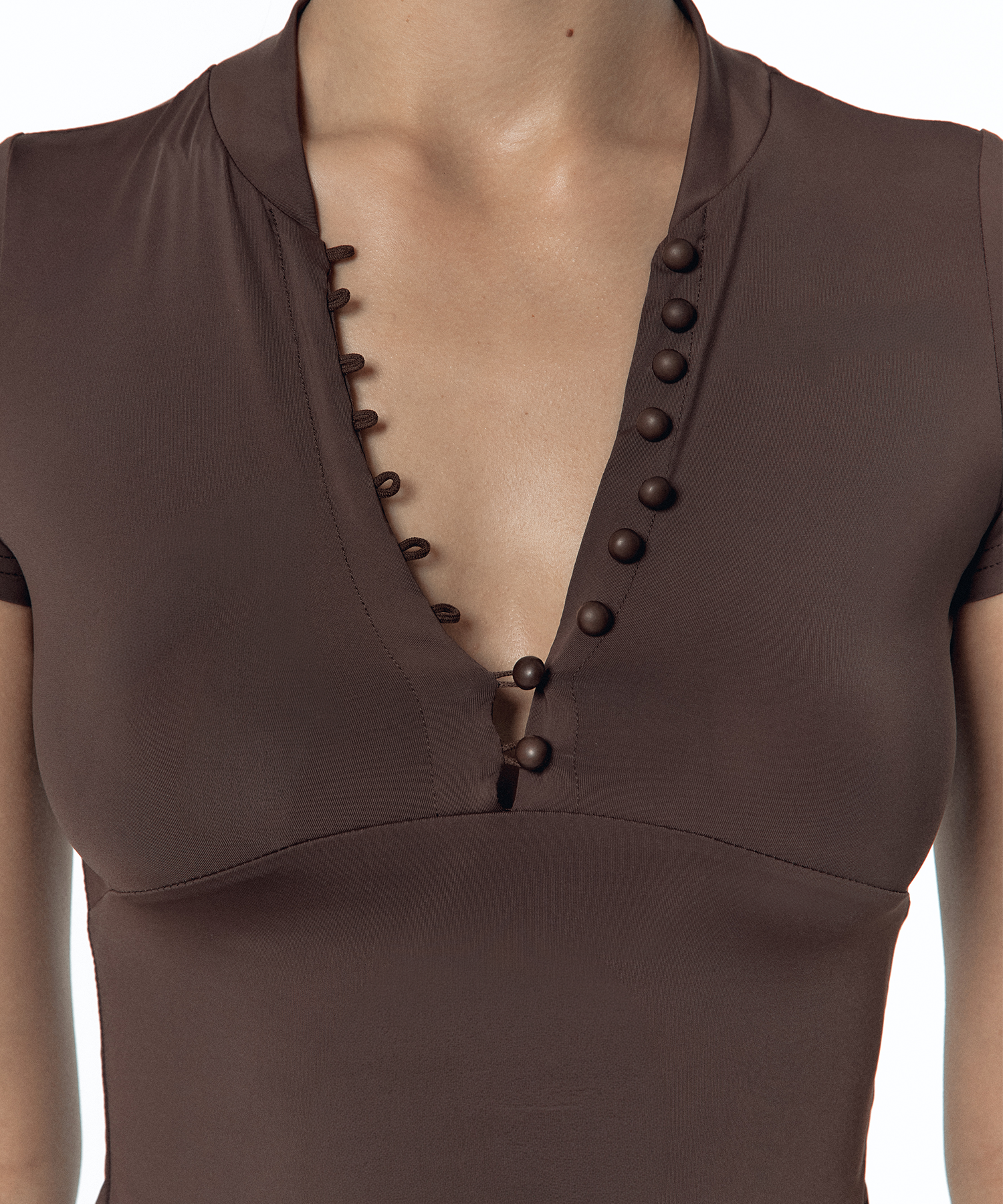 Sleek Deep V Neck T-shirt Brown