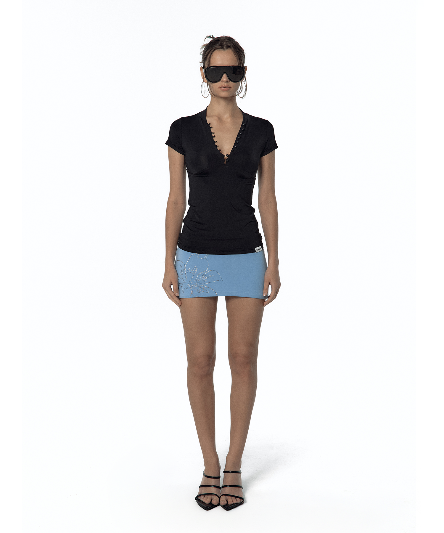 Sleek Deep V Neck T-shirt Black