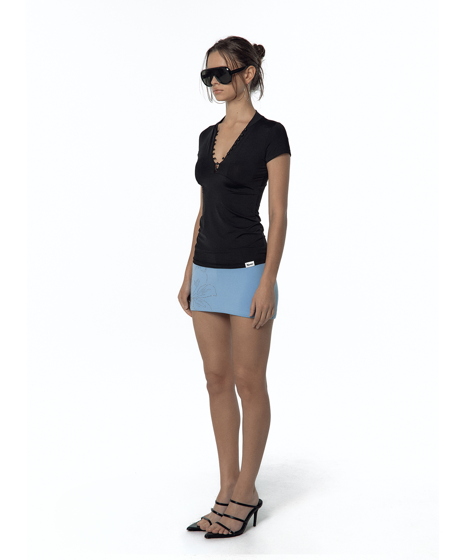 Sleek Deep V Neck T-shirt Black