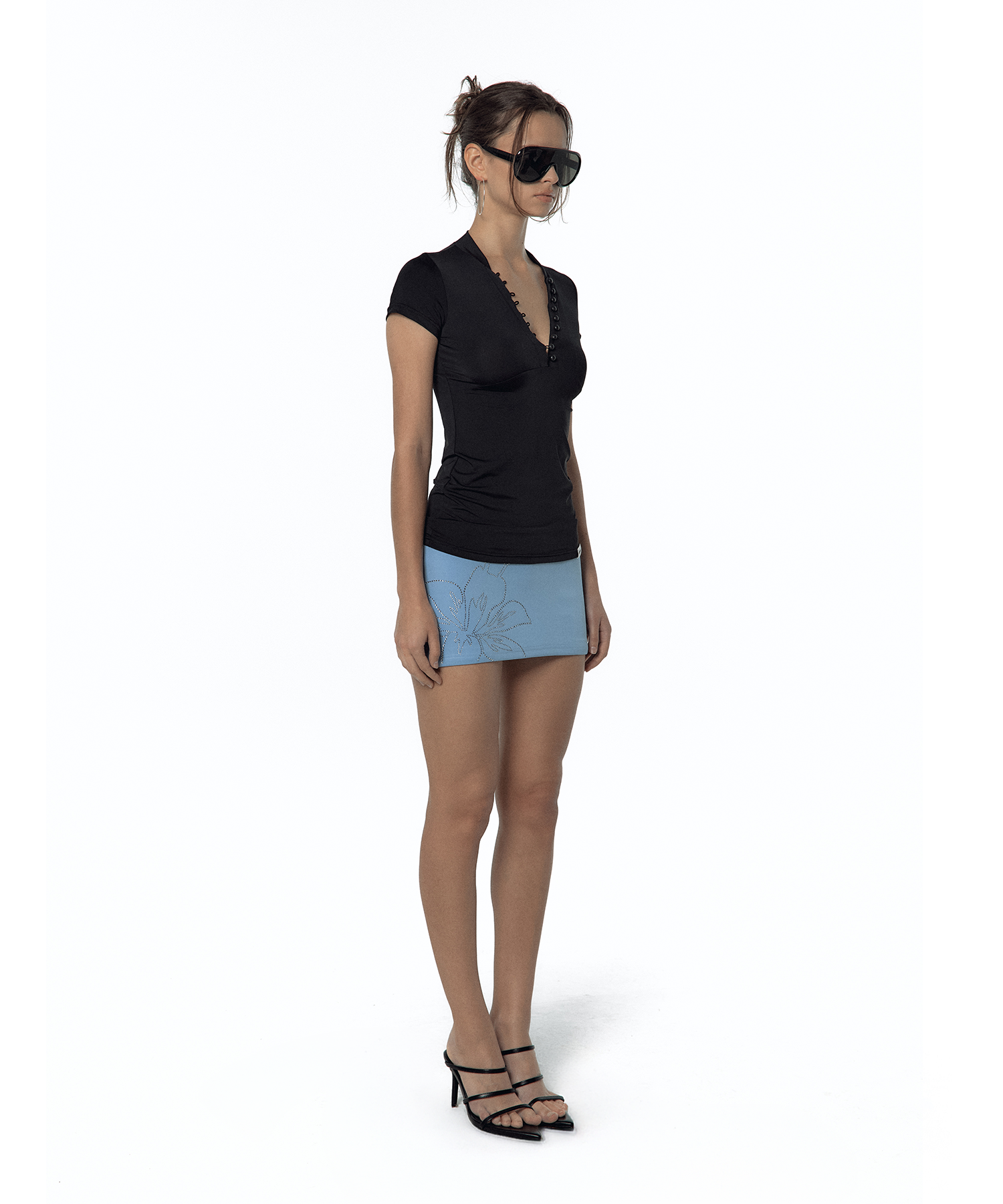 Sleek Deep V Neck T-shirt Black