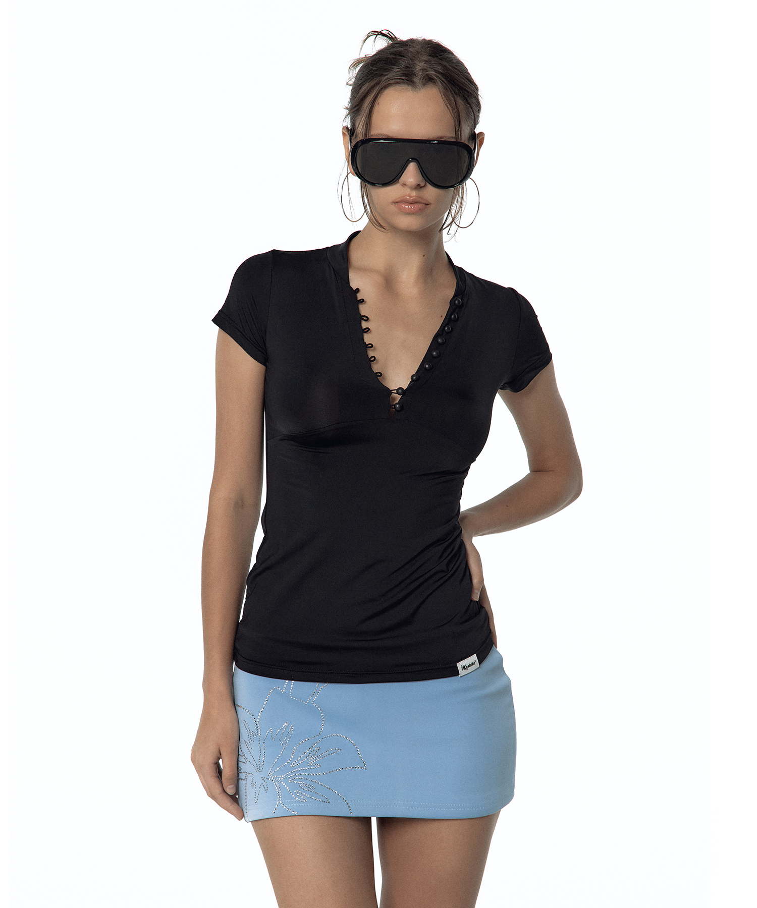 Sleek Deep V Neck T-shirt Black