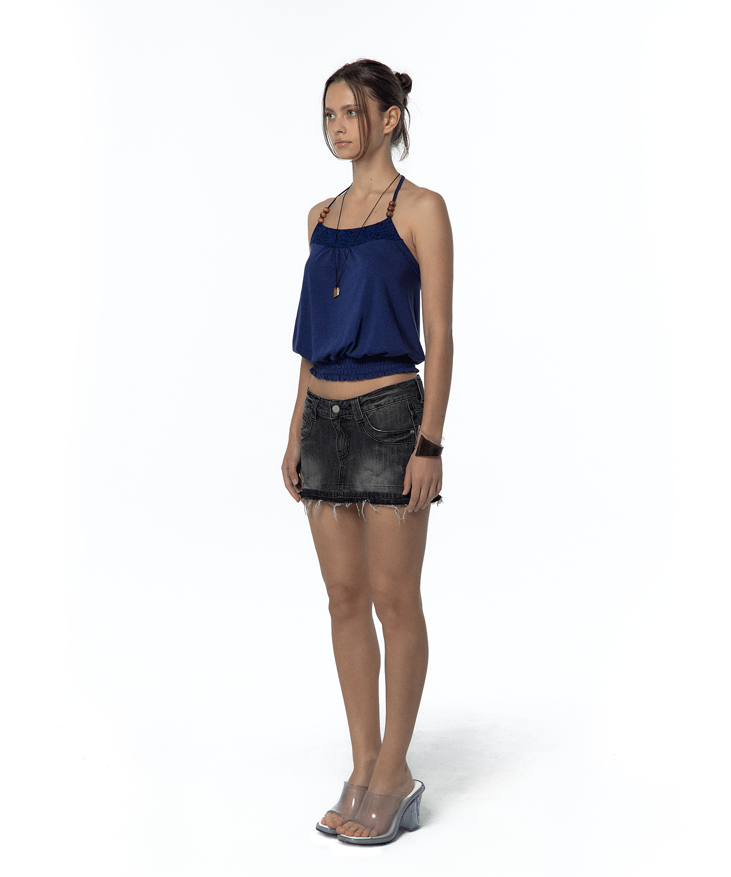 Beadwork Halter Top Deep Blue