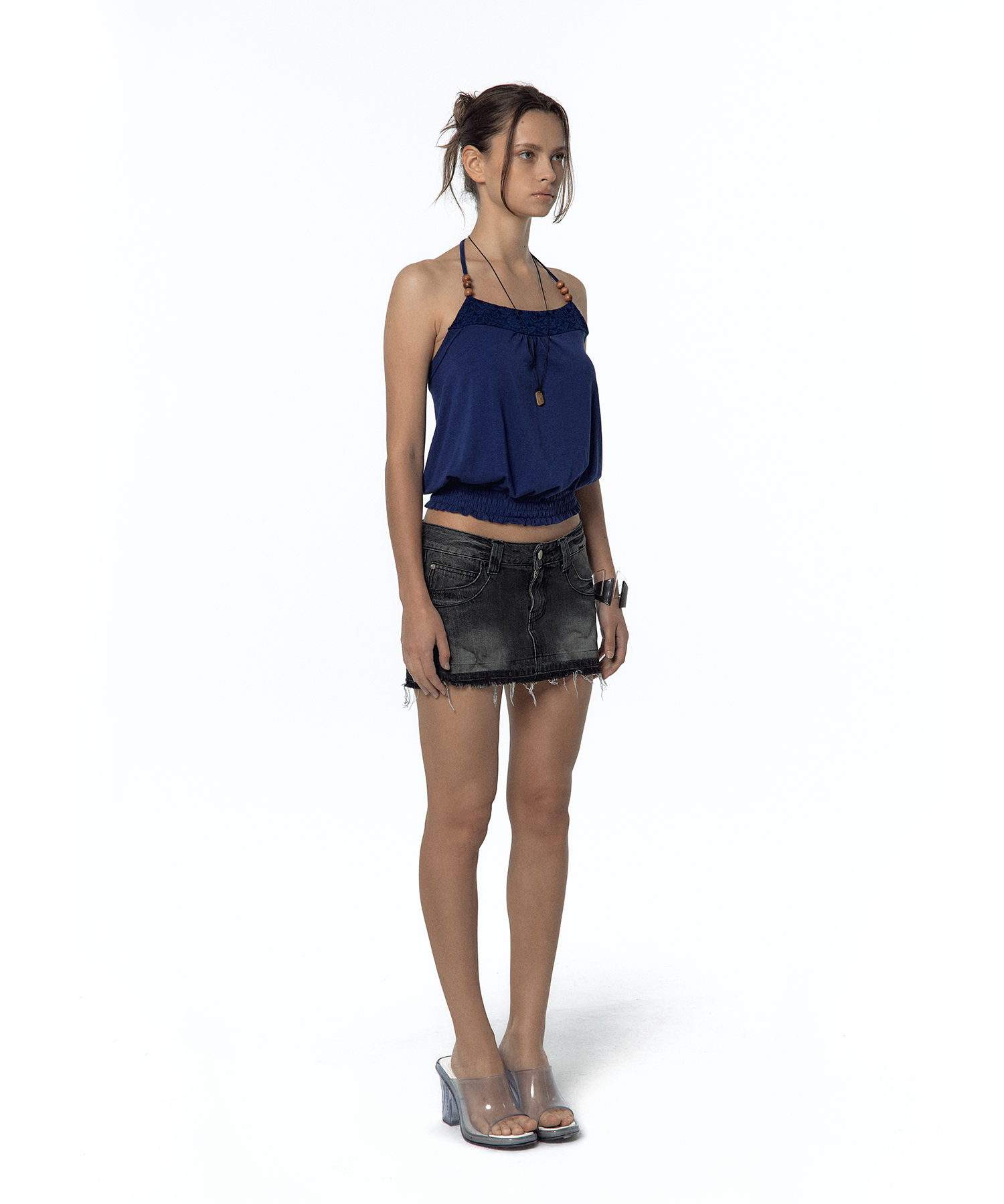 Beadwork Halter Top Deep Blue
