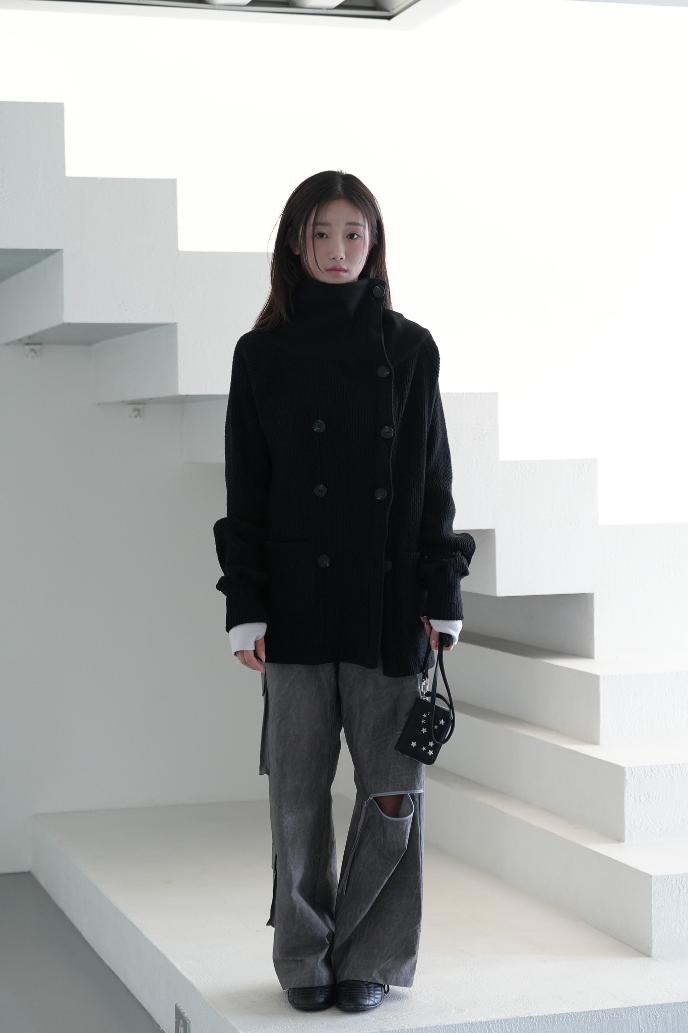 [12차 리오더] Double button Cardigan, Black