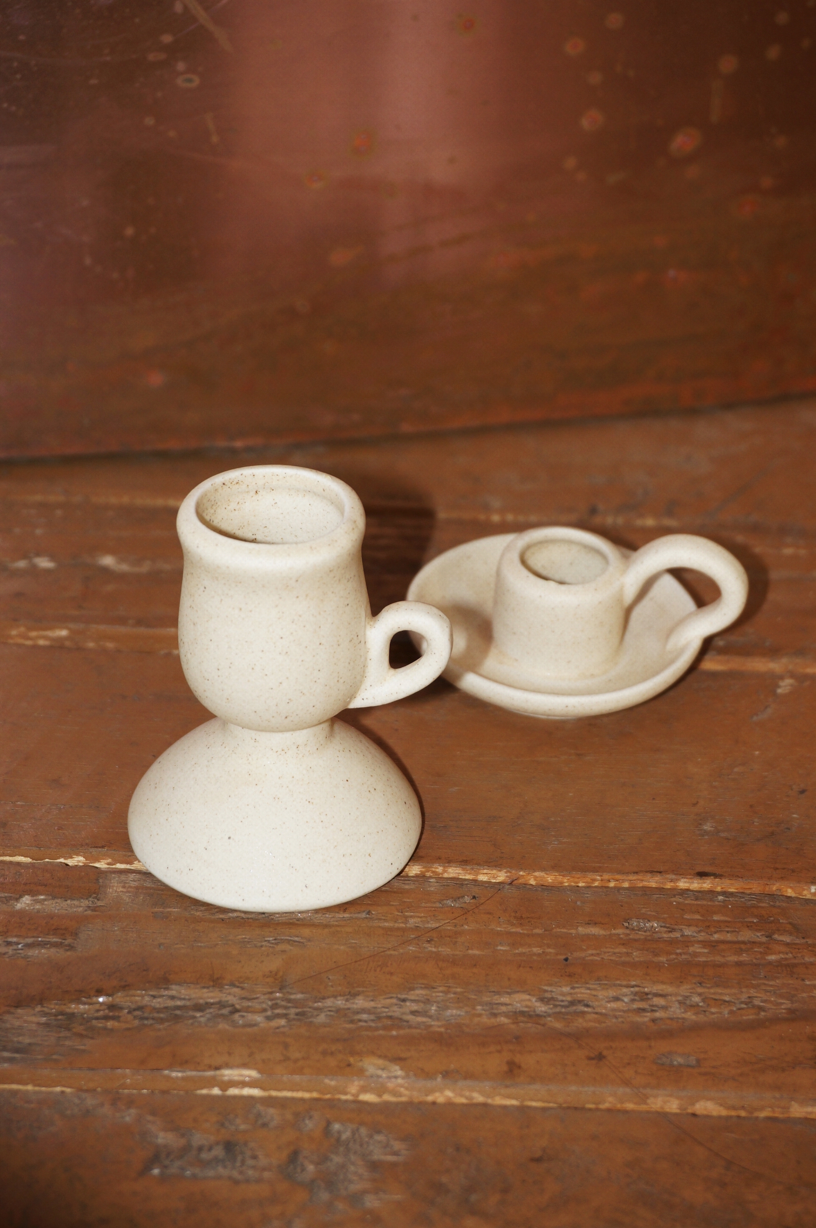 CERAMIC CANDLE HOLDER BEIGE - 2 TYPE