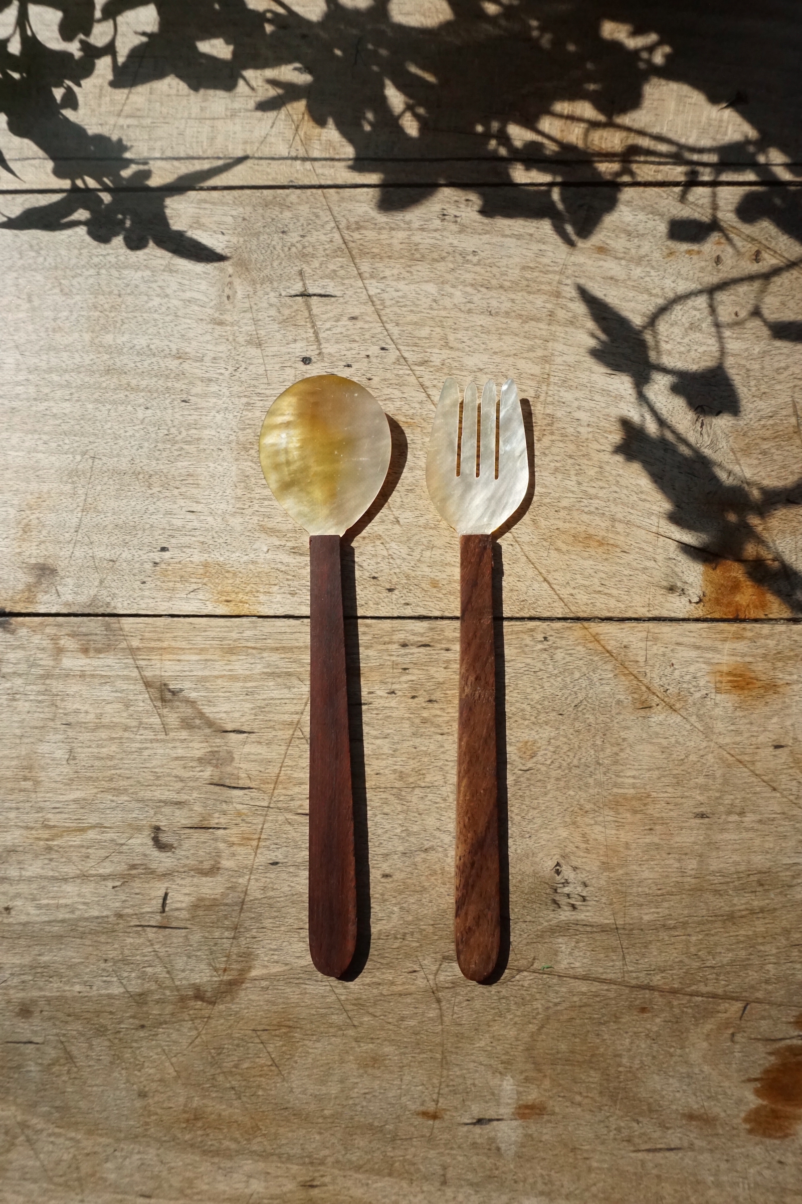 LONG SHELL WOOD SPOON / FORK