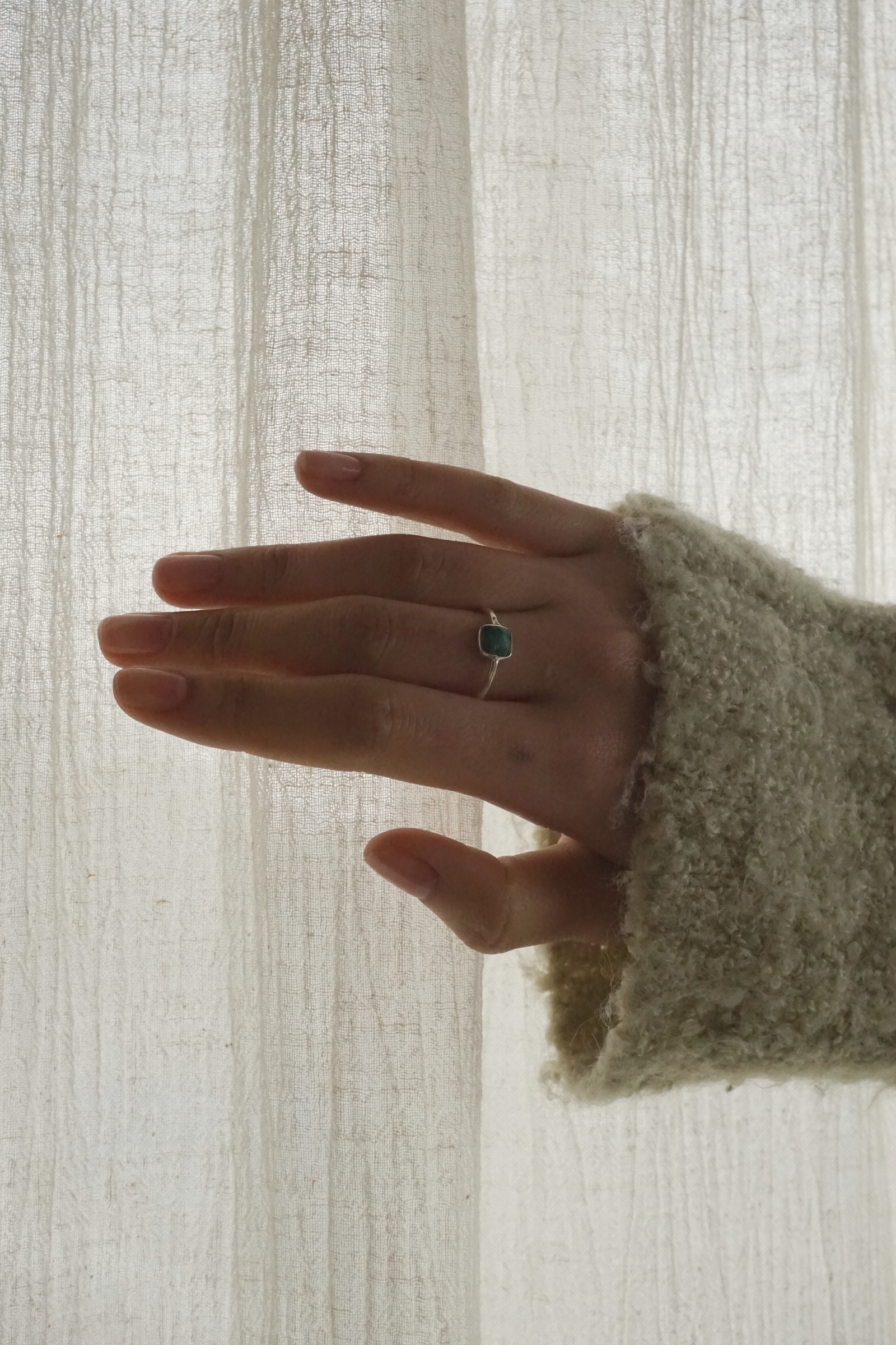 GREEN CALCEDONI SILVER RING