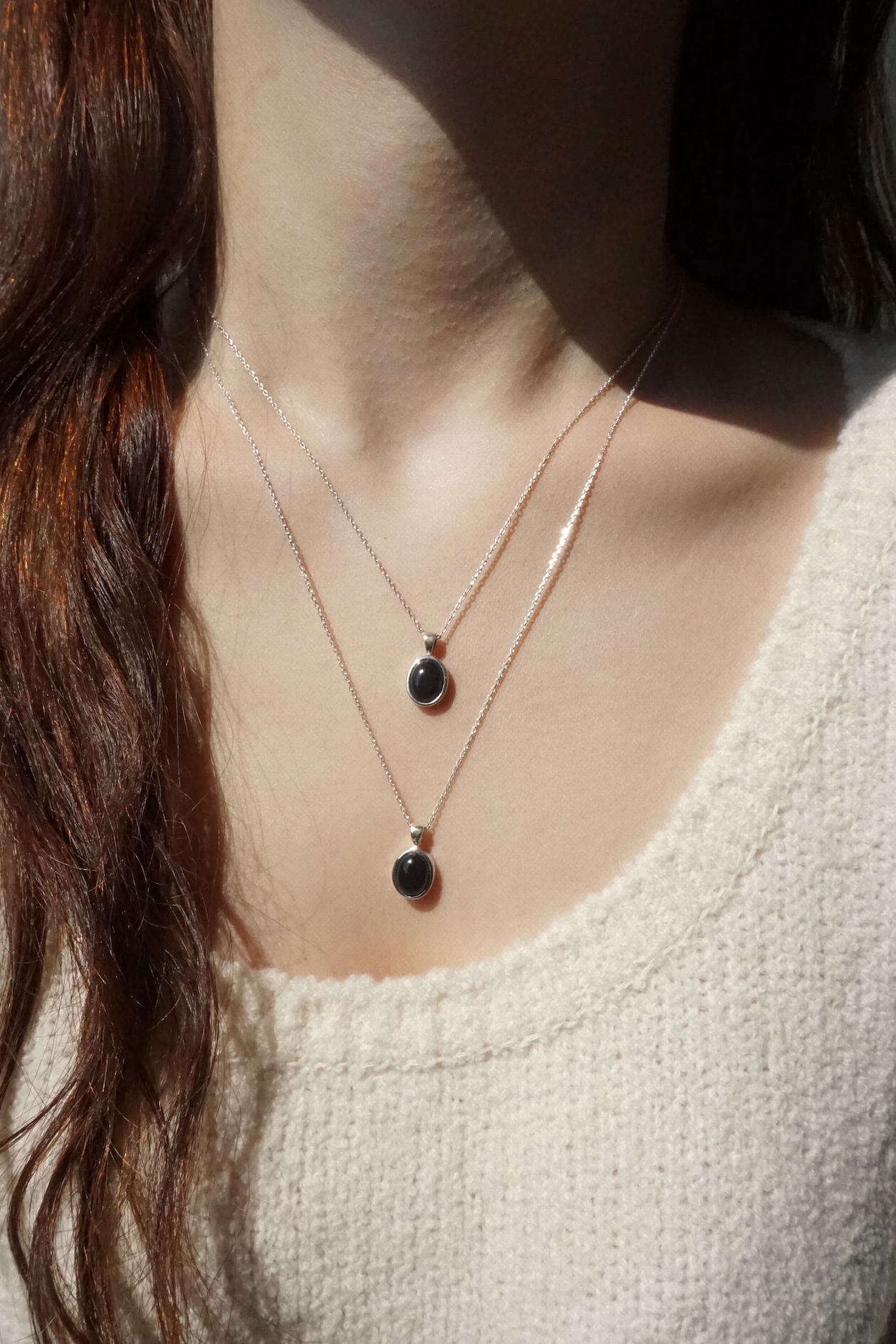 ONYX STONE SILVER NECKLACE - 2 TYPE