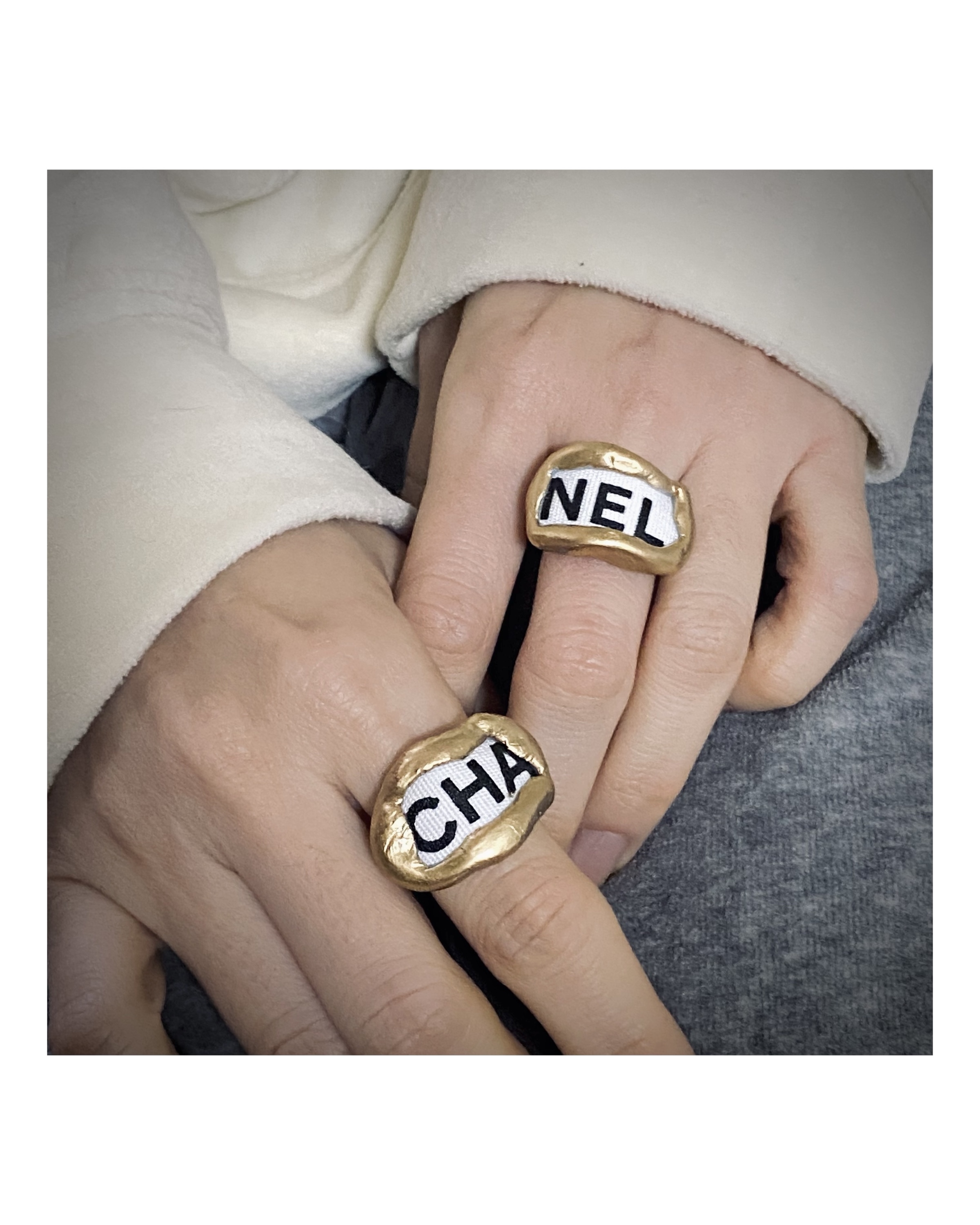 CHANEL ribbon CHA, NEL ring SET no.2