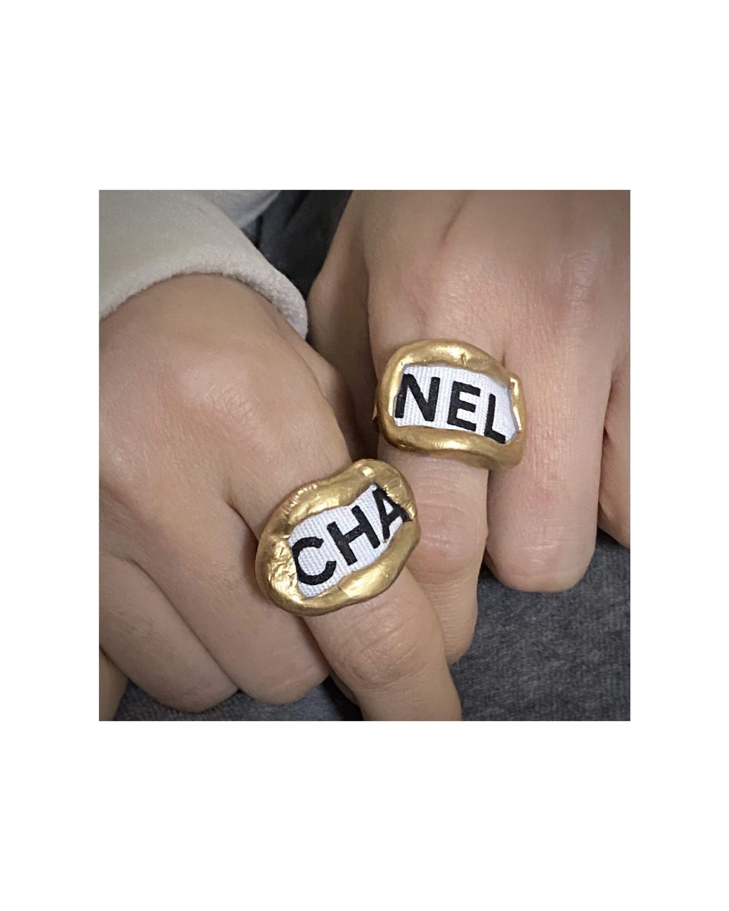 CHANEL ribbon CHA, NEL ring SET no.2