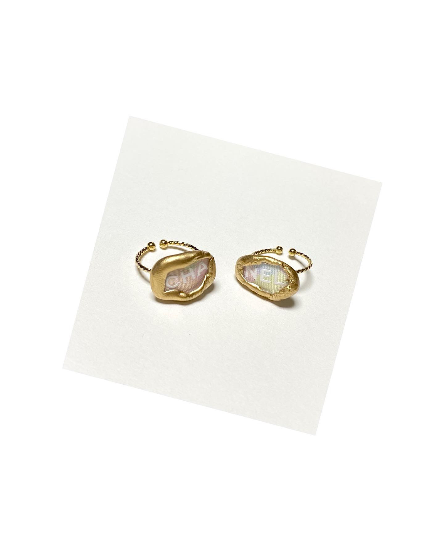 CHANEL pastel ribbon CHA, NEL ring SET no.8