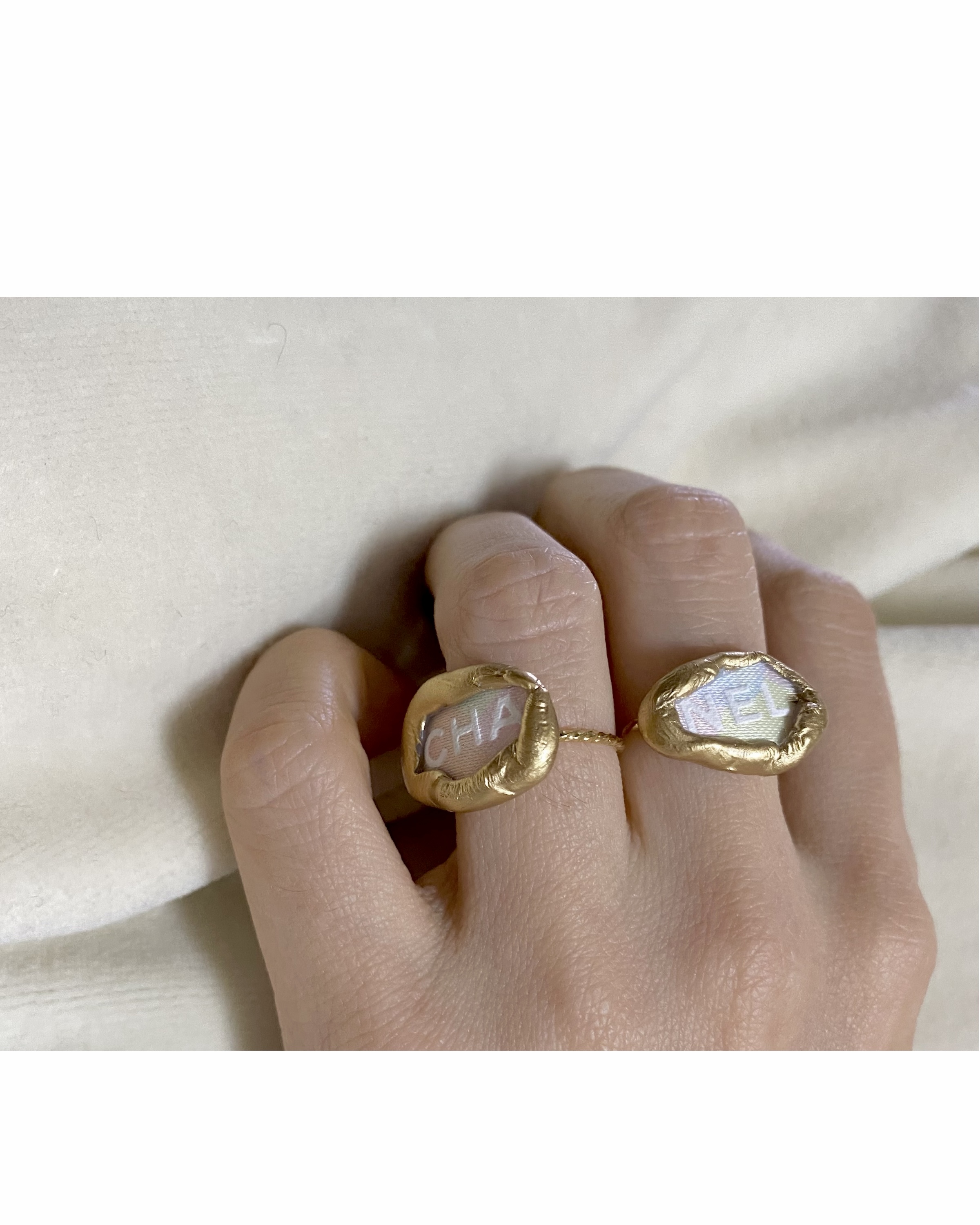 CHANEL pastel ribbon CHA, NEL ring SET no.8