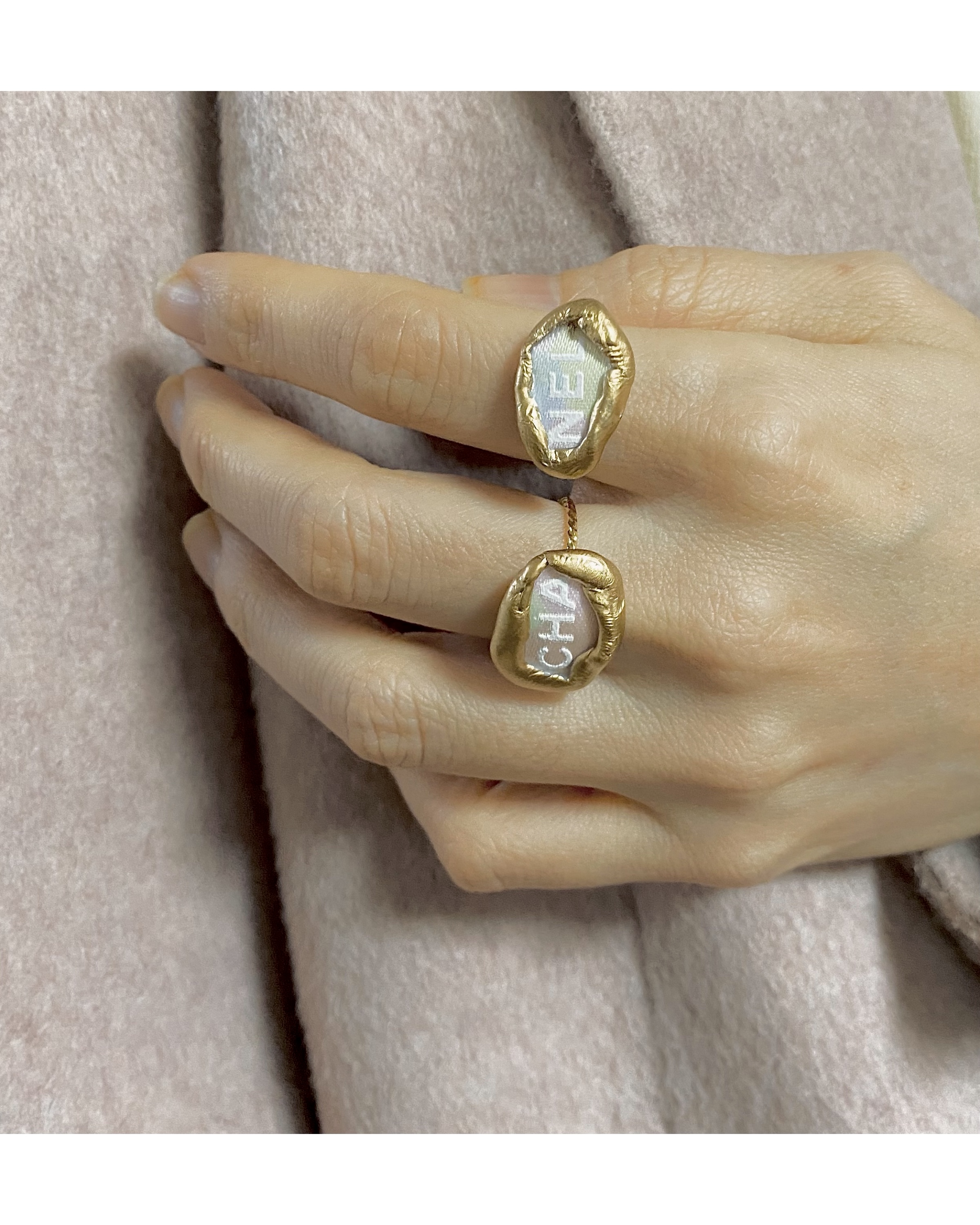 CHANEL pastel ribbon CHA, NEL ring SET no.8