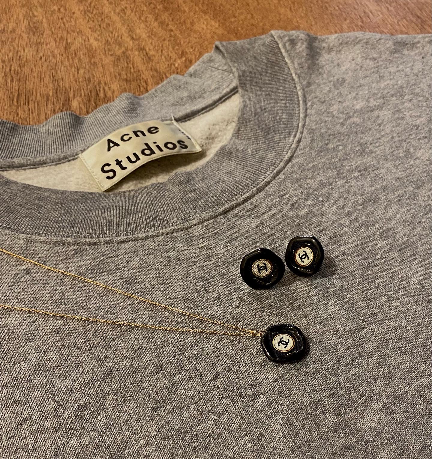 CHANEL black silk CC necklace no.8