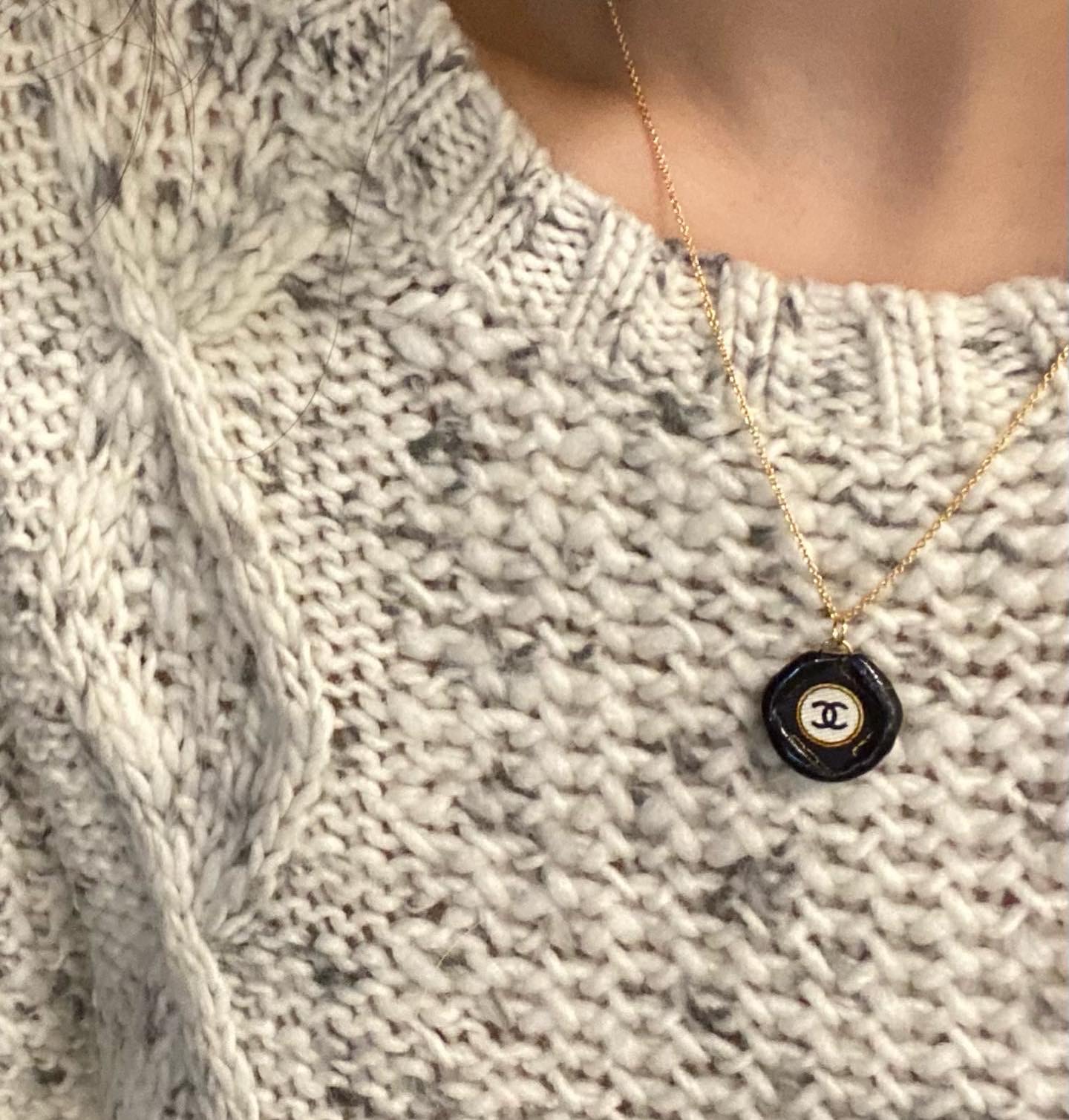 CHANEL black silk CC necklace no.8