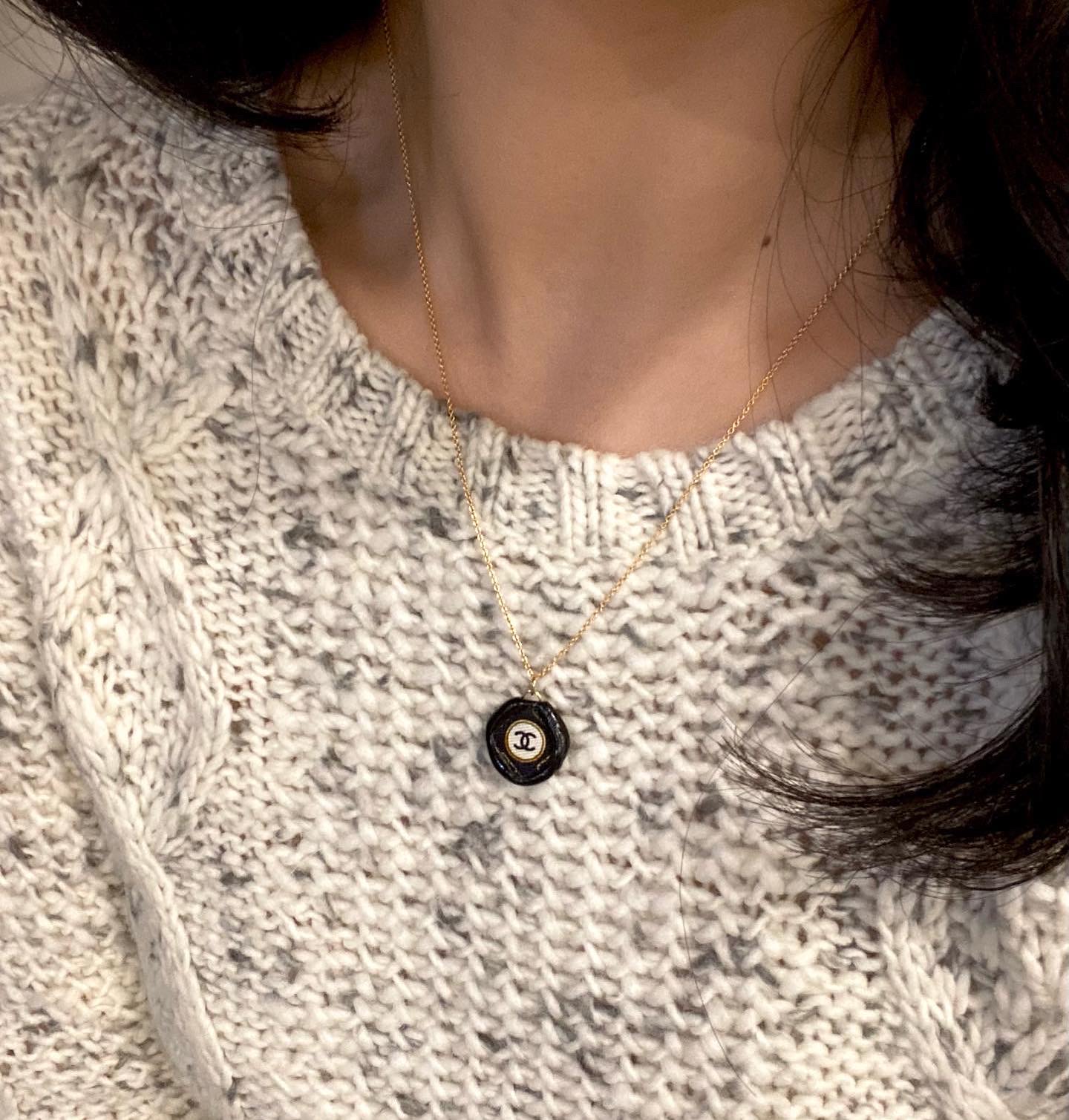 CHANEL black silk CC necklace no.8