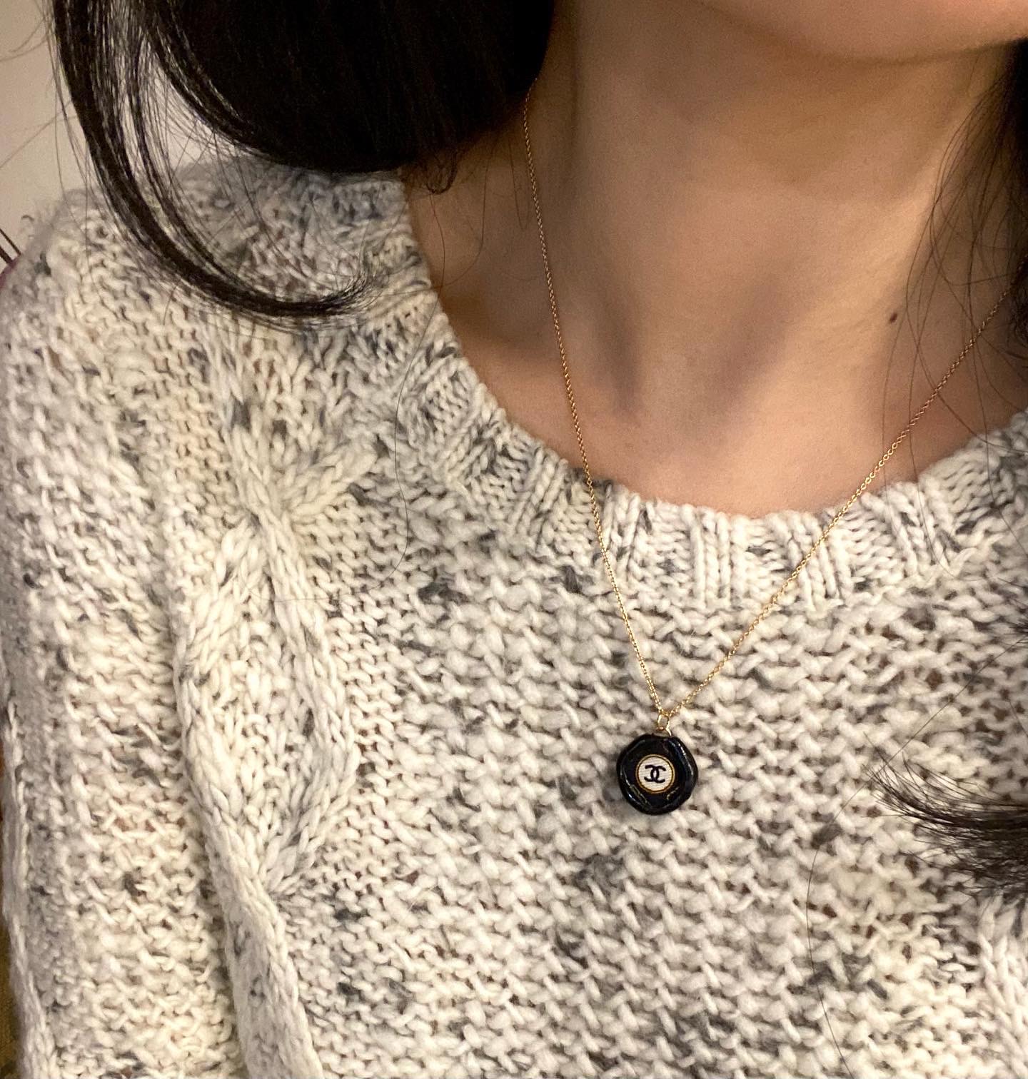 CHANEL black silk CC necklace no.8