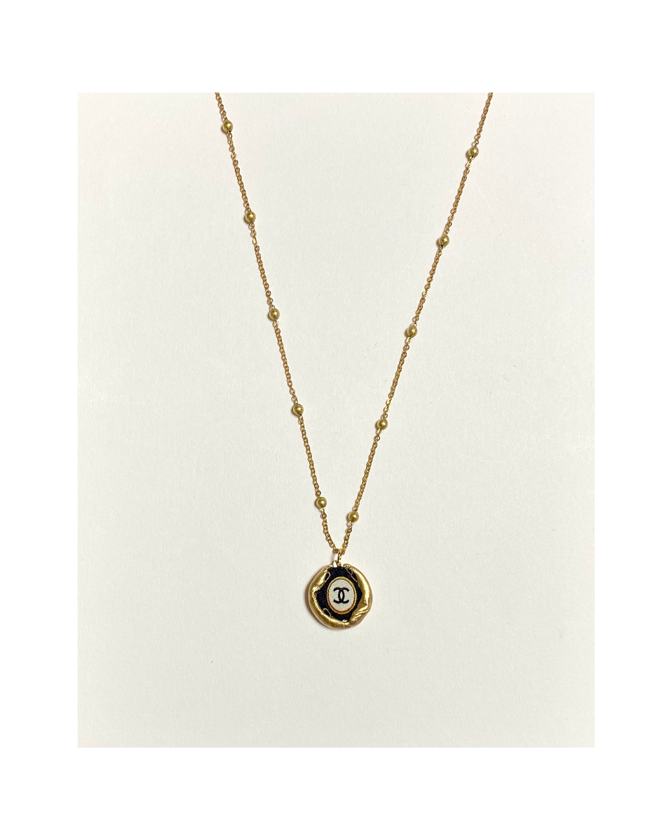 CHANEL gold silk CC necklace no.11