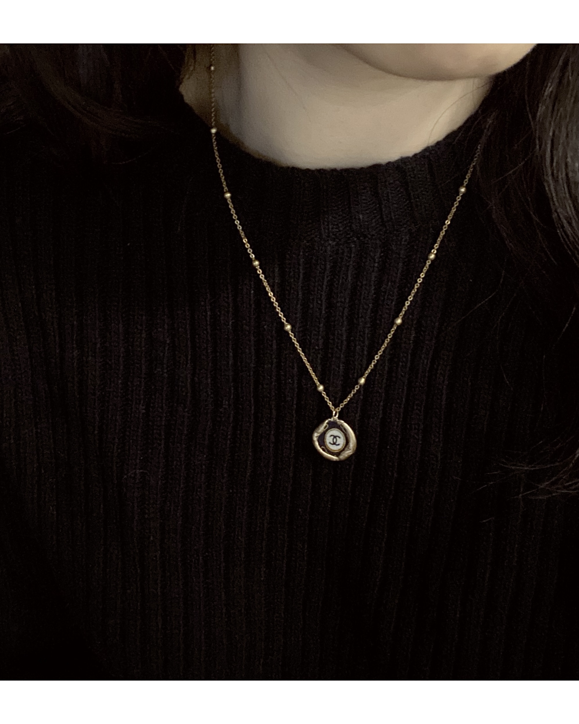 CHANEL gold silk CC necklace no.11