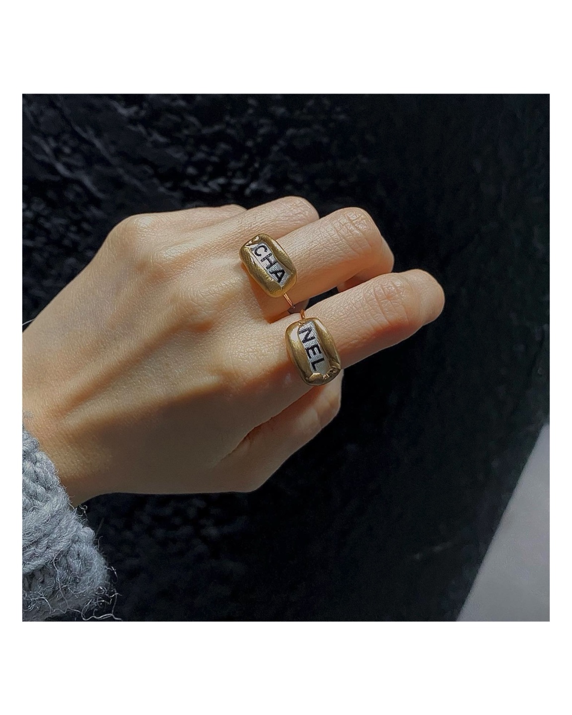 CHANEL ribbon CHA, NEL Initial ring SET no.9