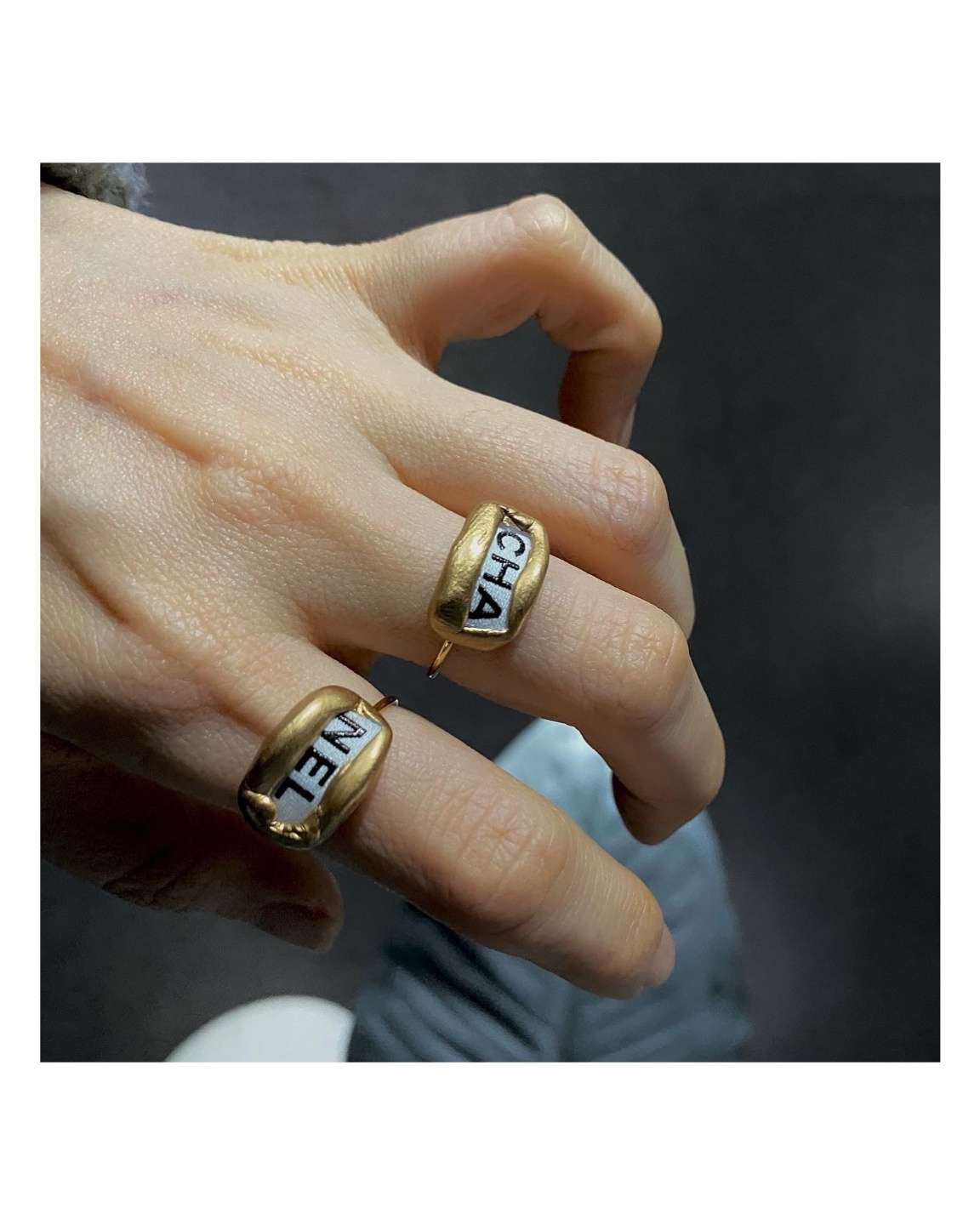 CHANEL ribbon CHA, NEL Initial ring SET no.9