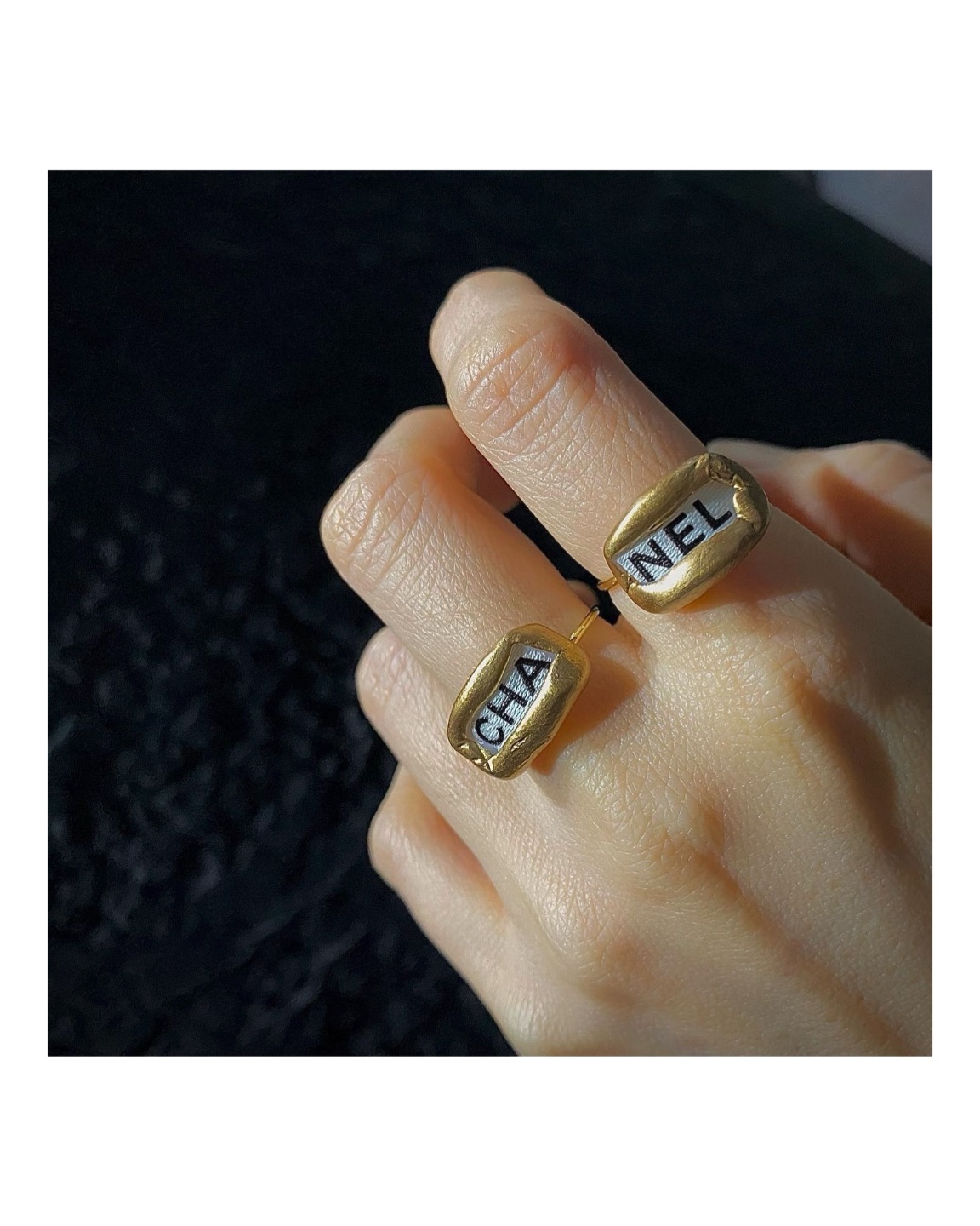 CHANEL ribbon CHA, NEL Initial ring SET no.9