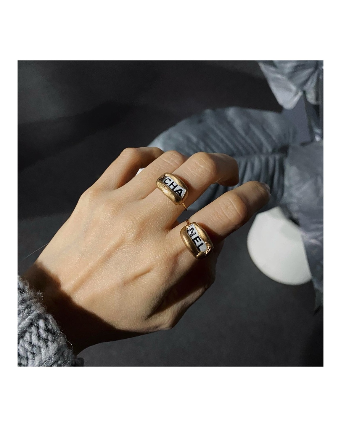 CHANEL ribbon CHA, NEL Initial ring SET no.9