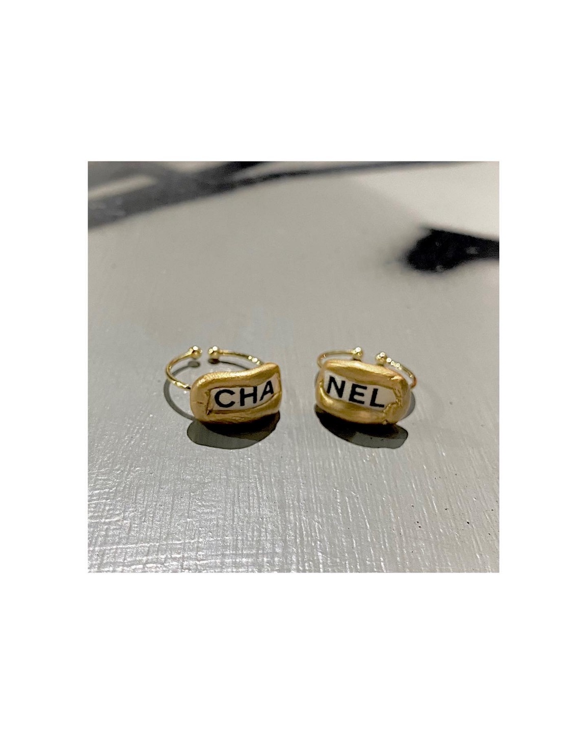 CHANEL ribbon CHA, NEL Initial ring SET no.9