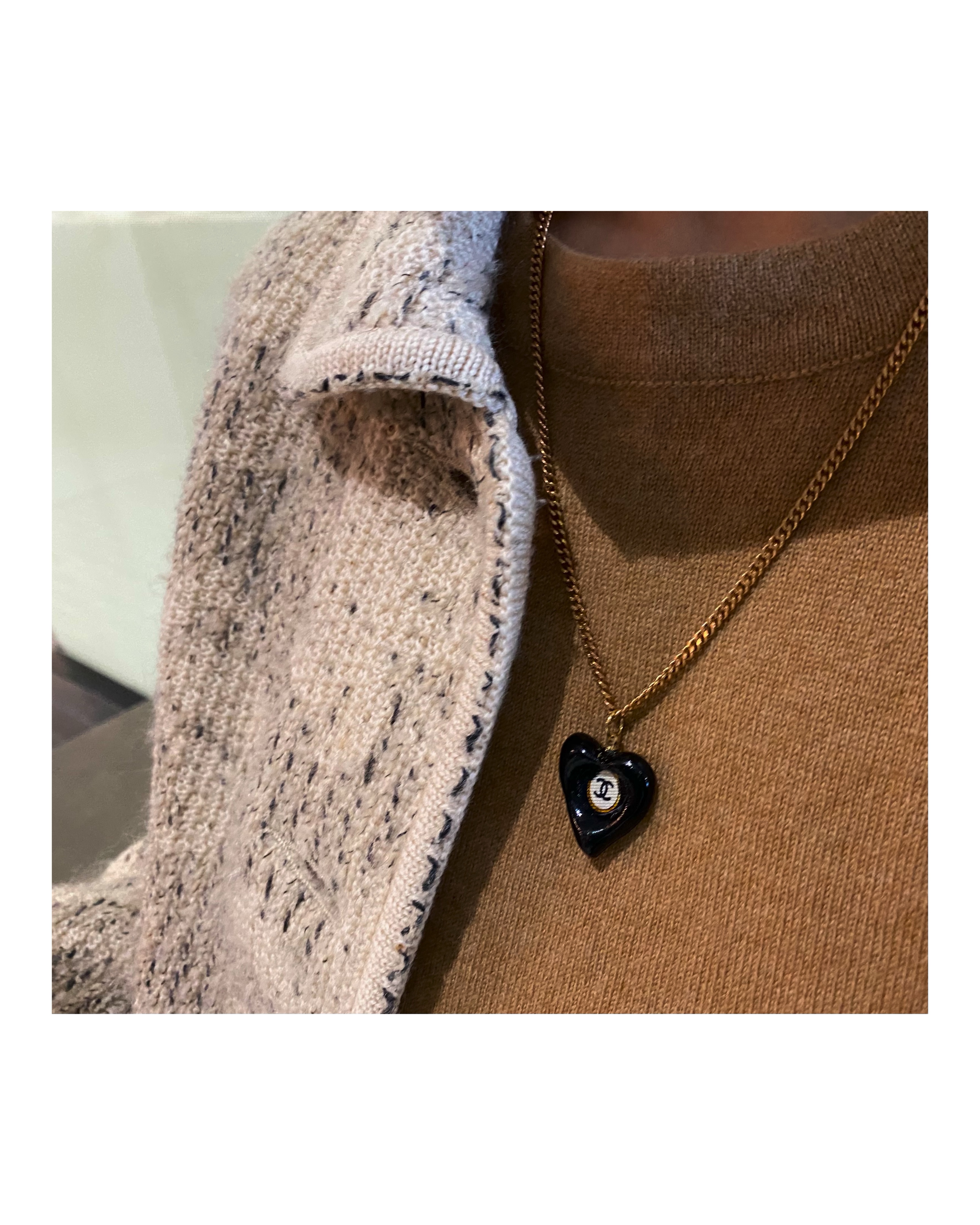 CHANEL black silk heart neckalce no.13