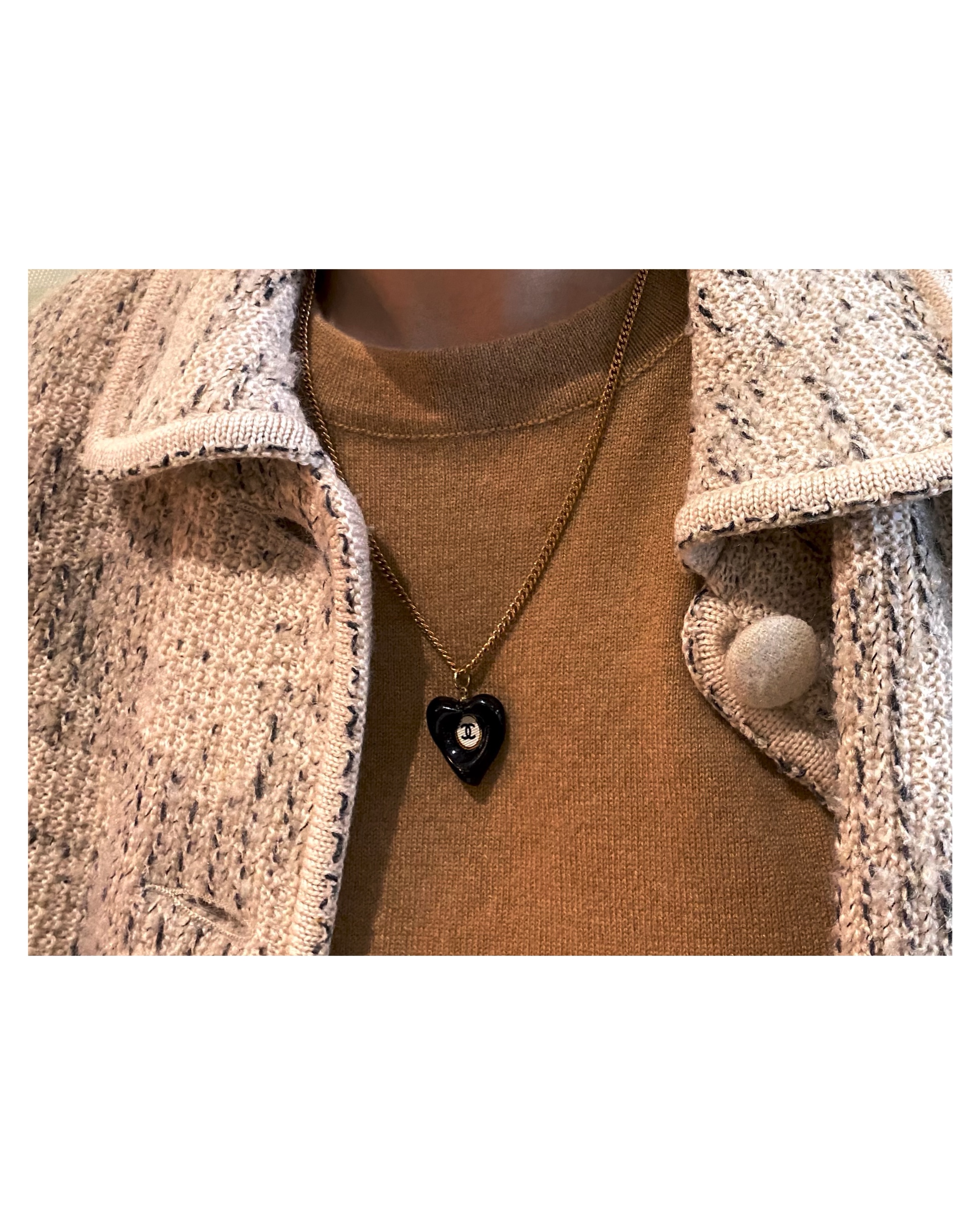 CHANEL black silk heart neckalce no.13