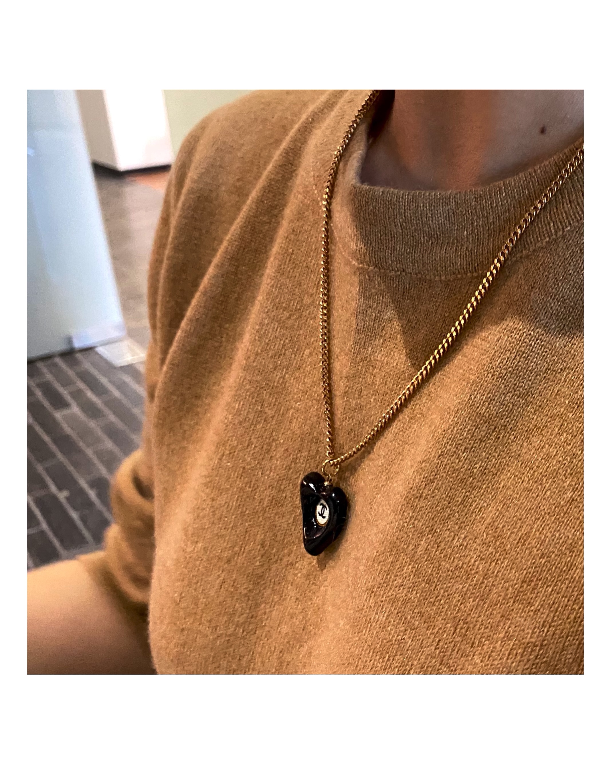 CHANEL black silk heart neckalce no.13