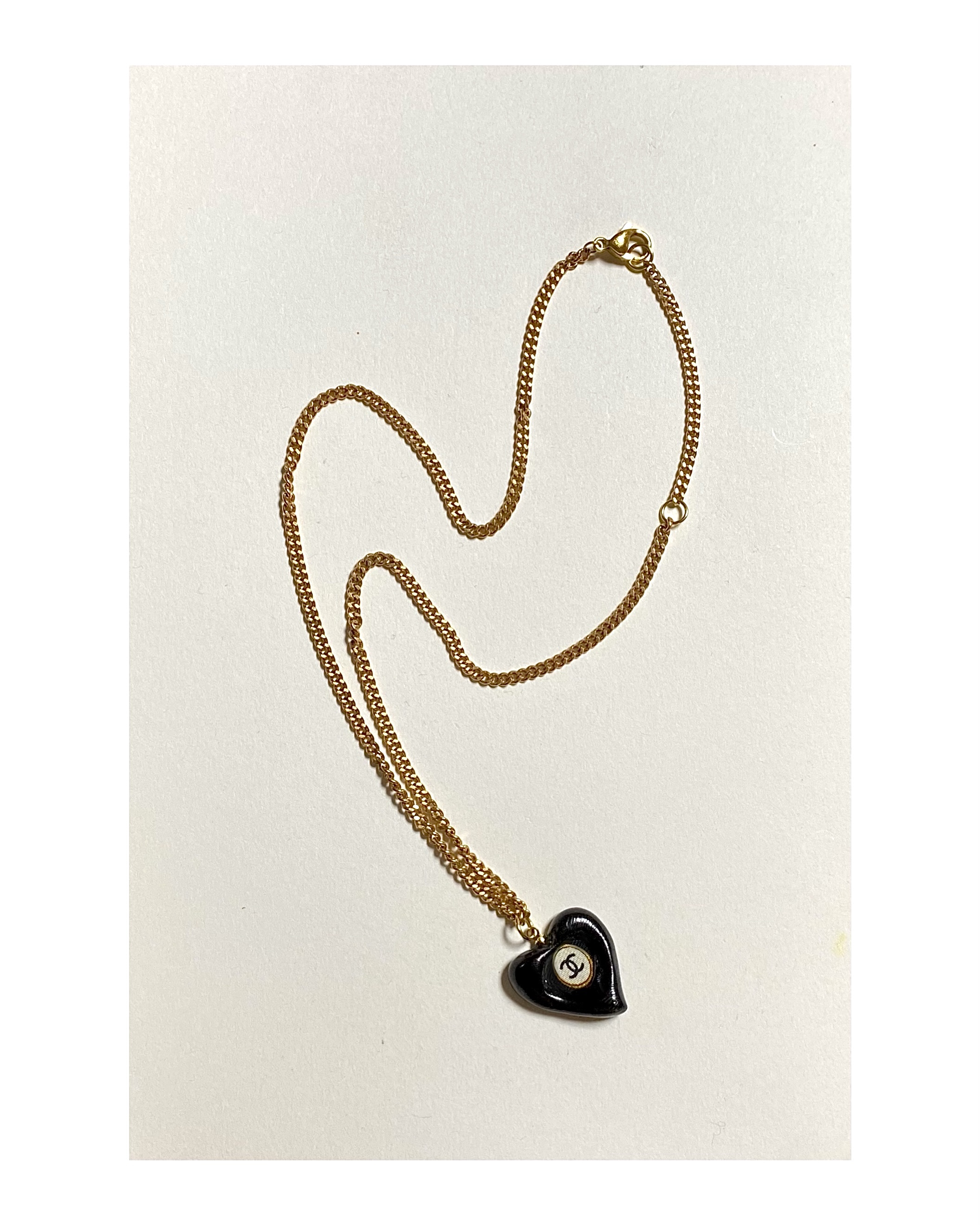 CHANEL black silk heart neckalce no.13