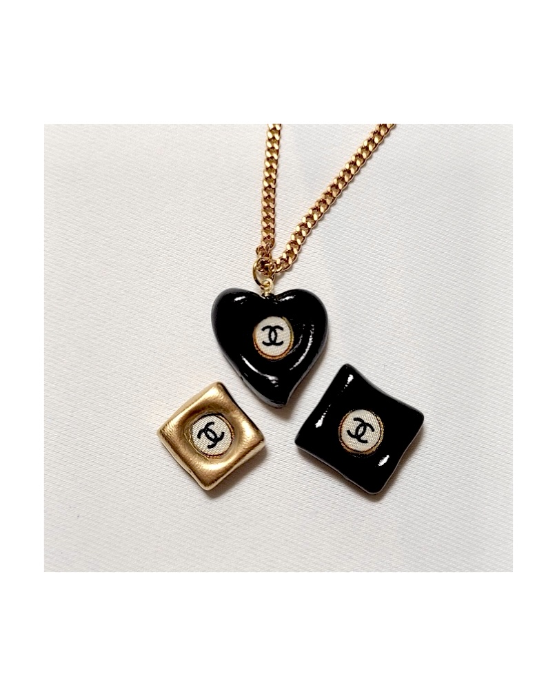 CHANEL black silk heart neckalce no.13