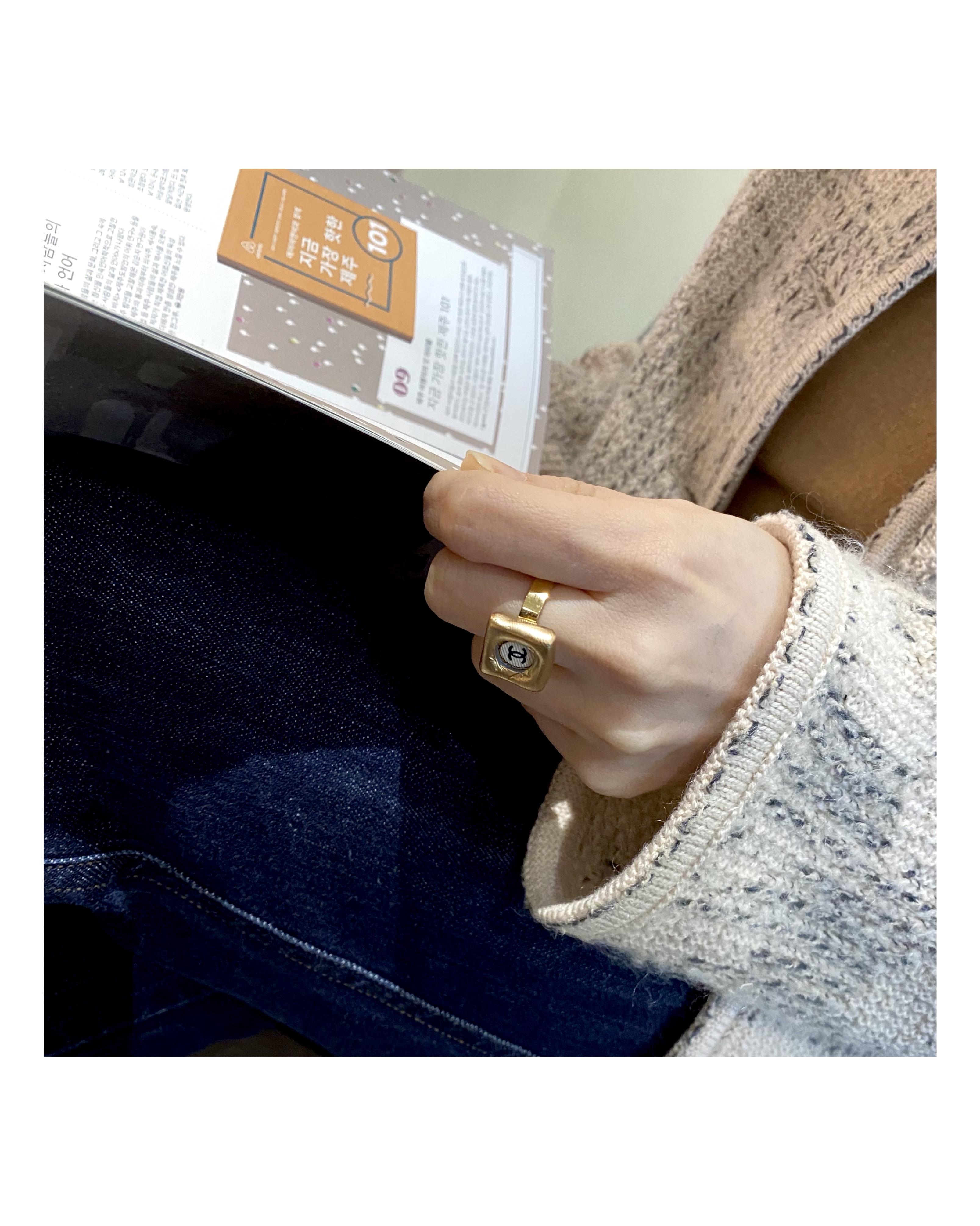 CHANEL gold square CC ring no.14