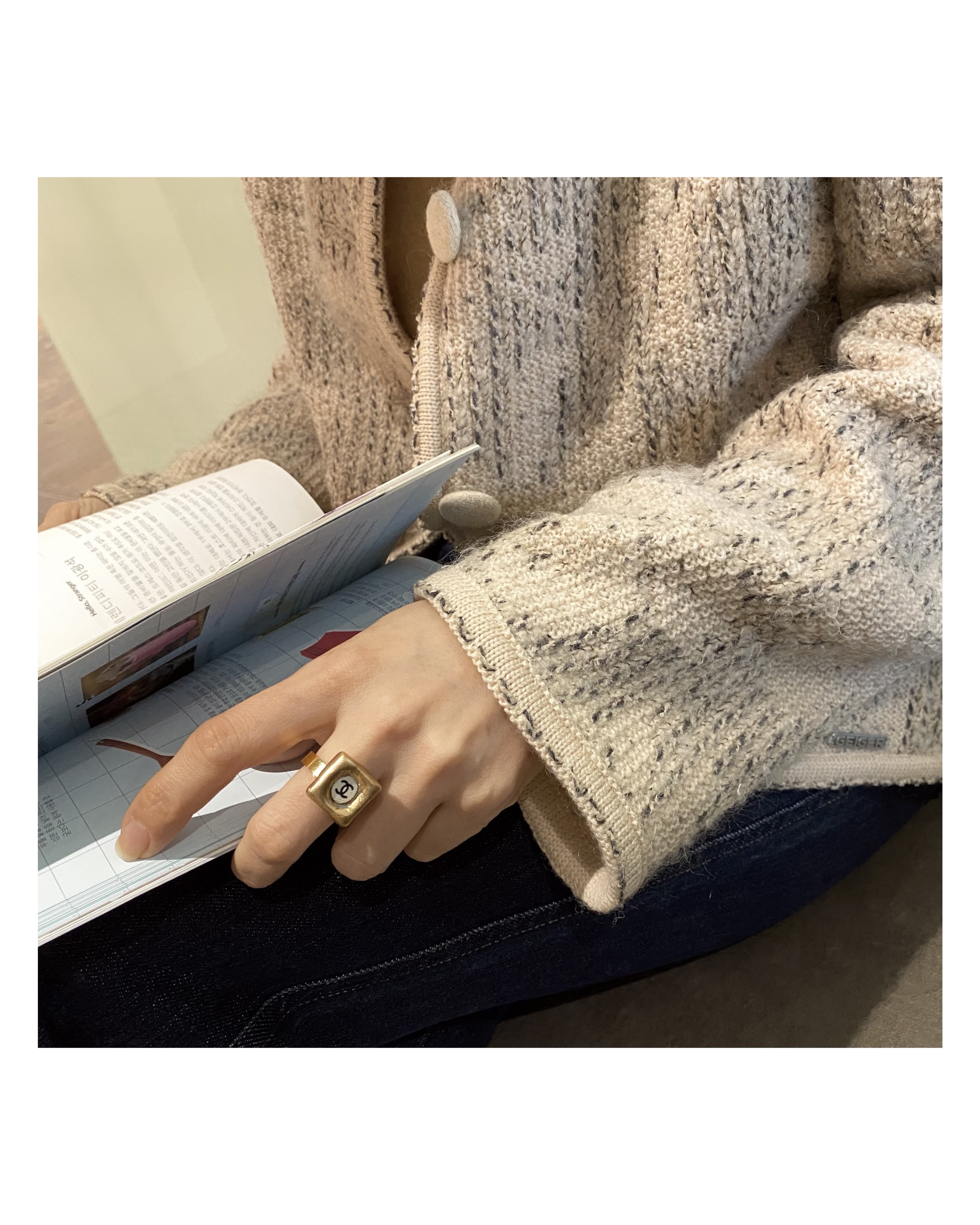 CHANEL gold square CC ring no.14