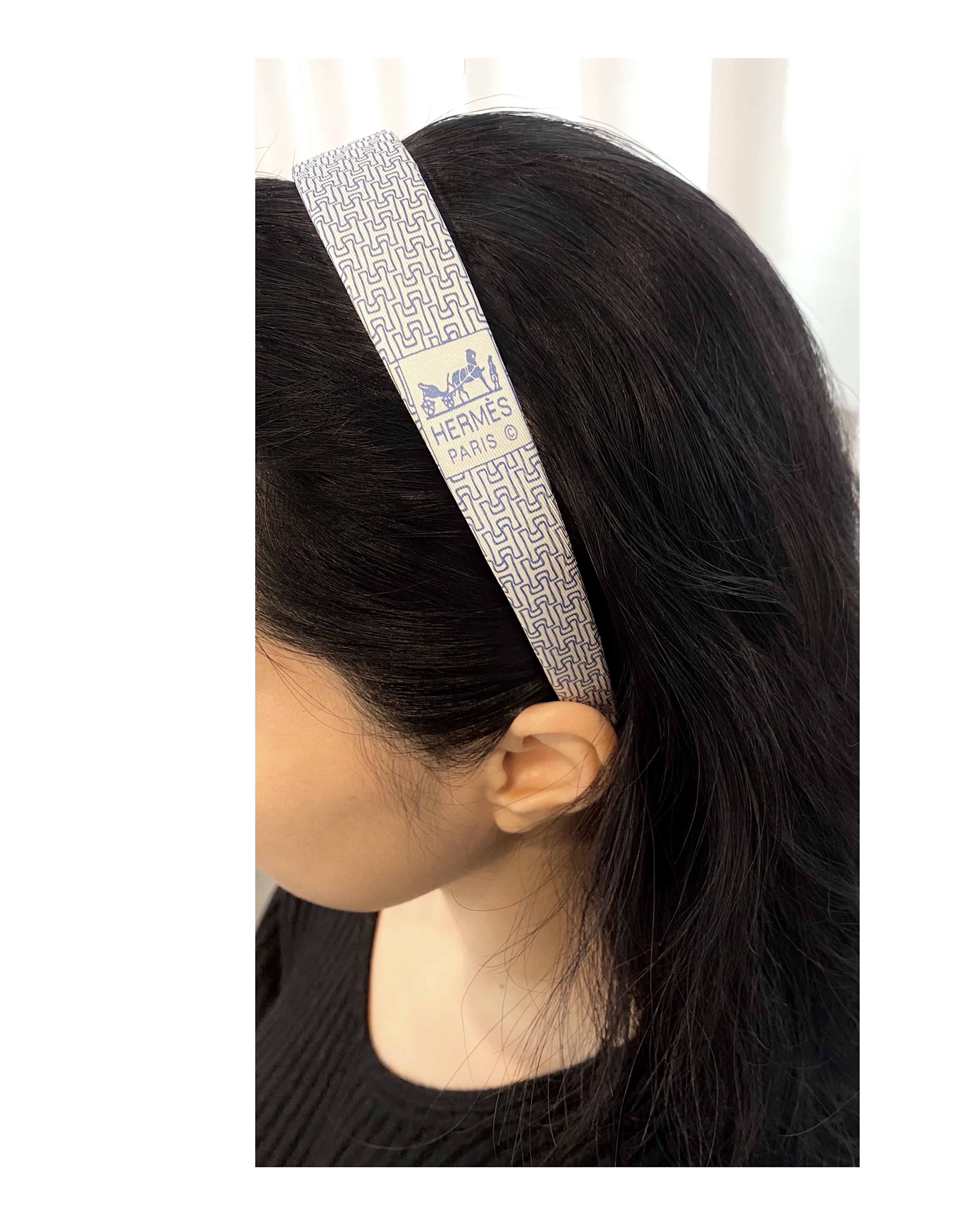 HERMES blue silk H pattern hair band no.9