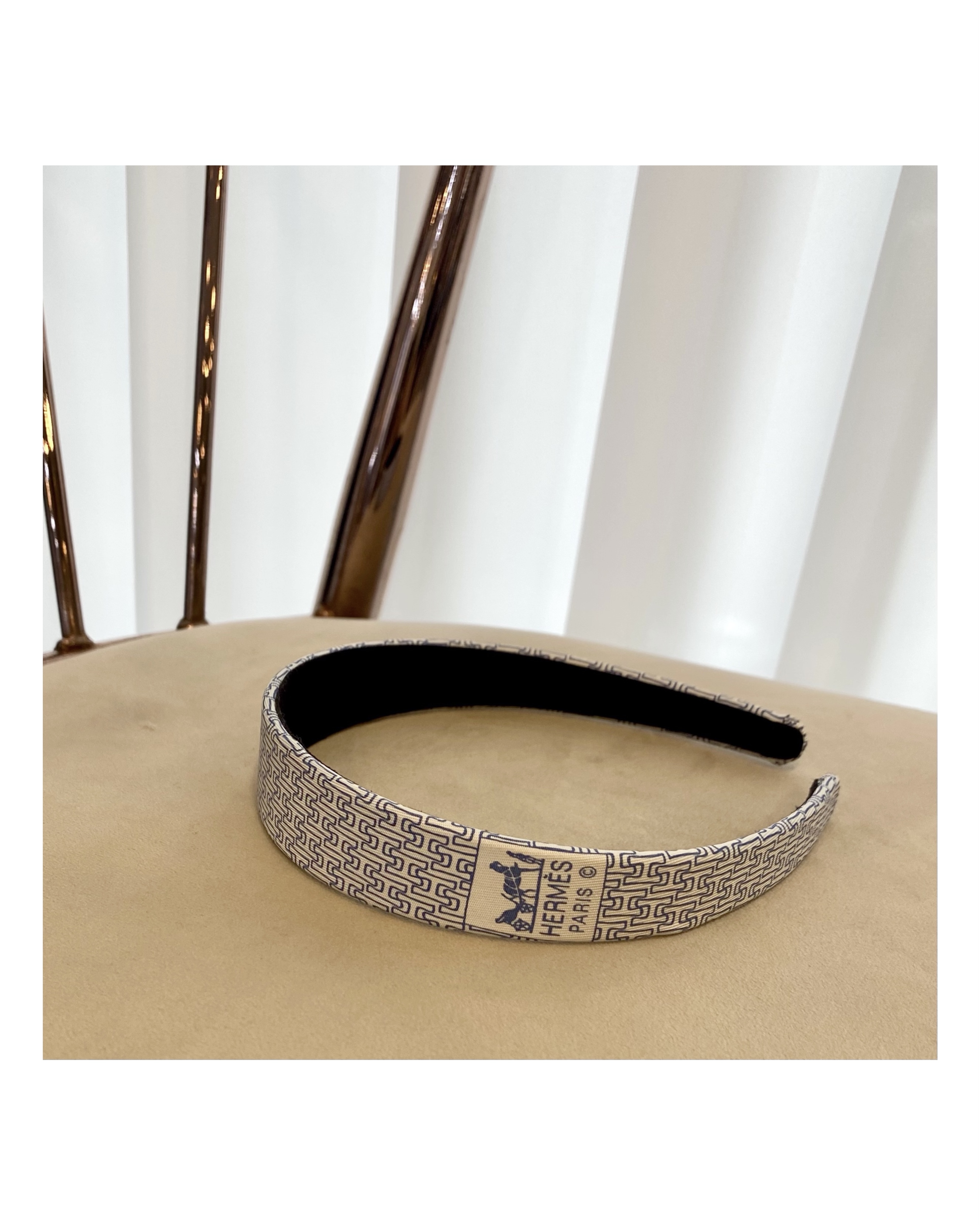 HERMES blue silk H pattern hair band no.9