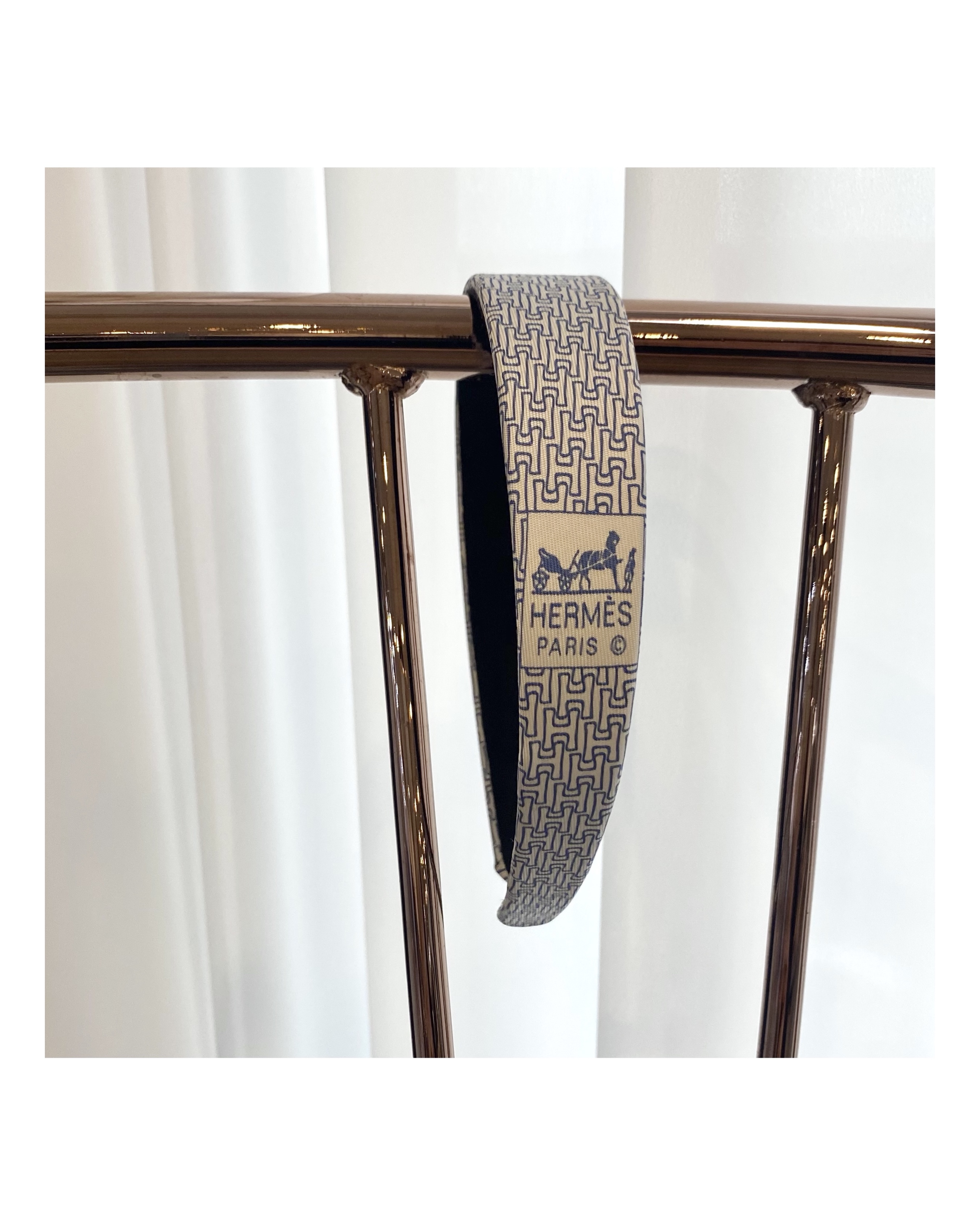 HERMES blue silk H pattern hair band no.9