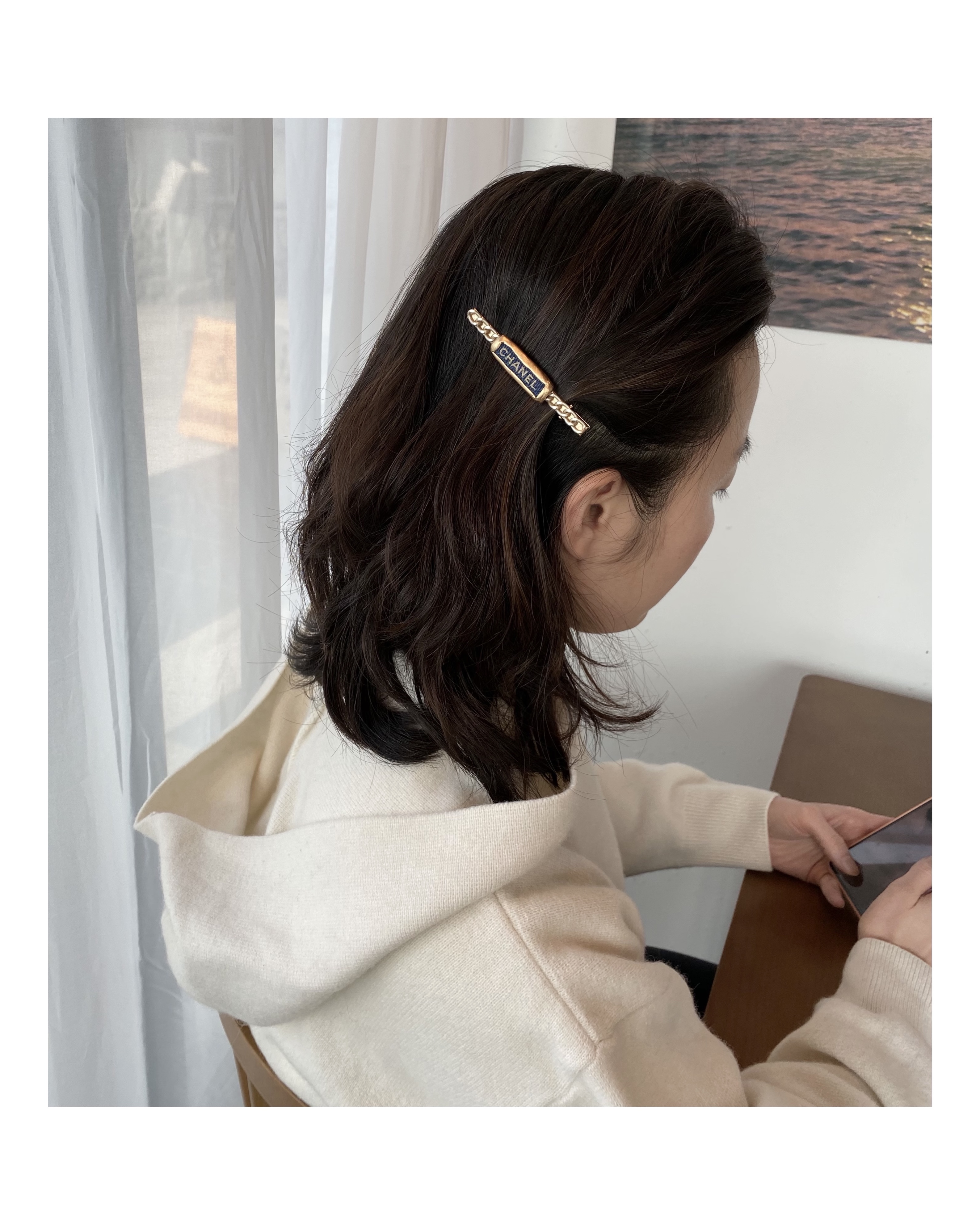 CHANEL denim Initial hairpin no.16