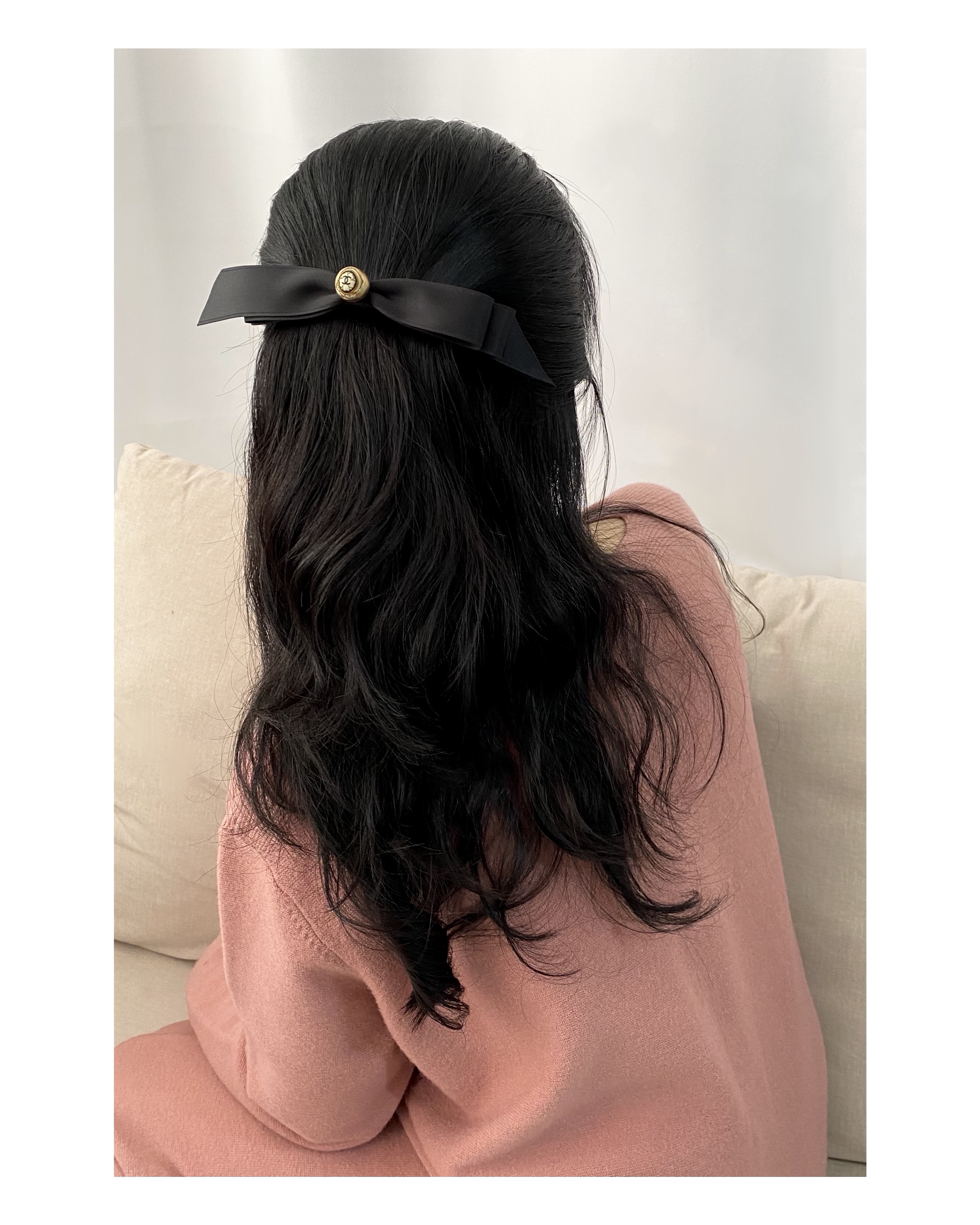 CHANEL gold silkbutton ribbon hairclip no.17