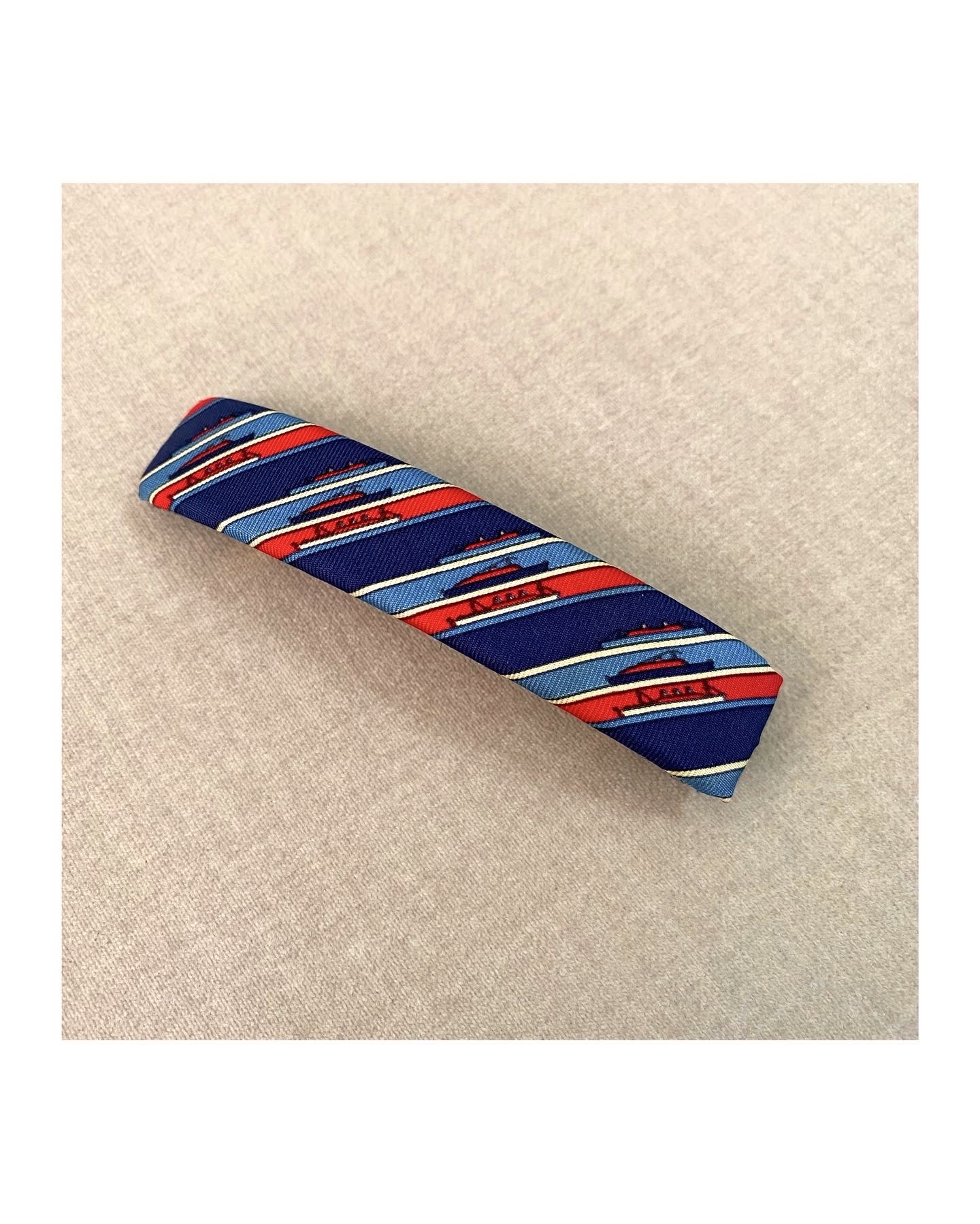 HERMES red&blue yacht pattern hair clip no.23