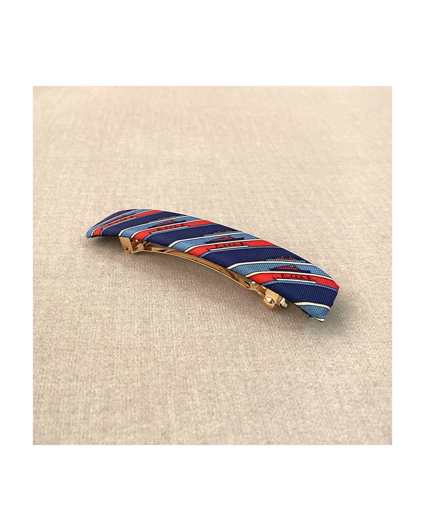 HERMES red&blue yacht pattern hair clip no.23